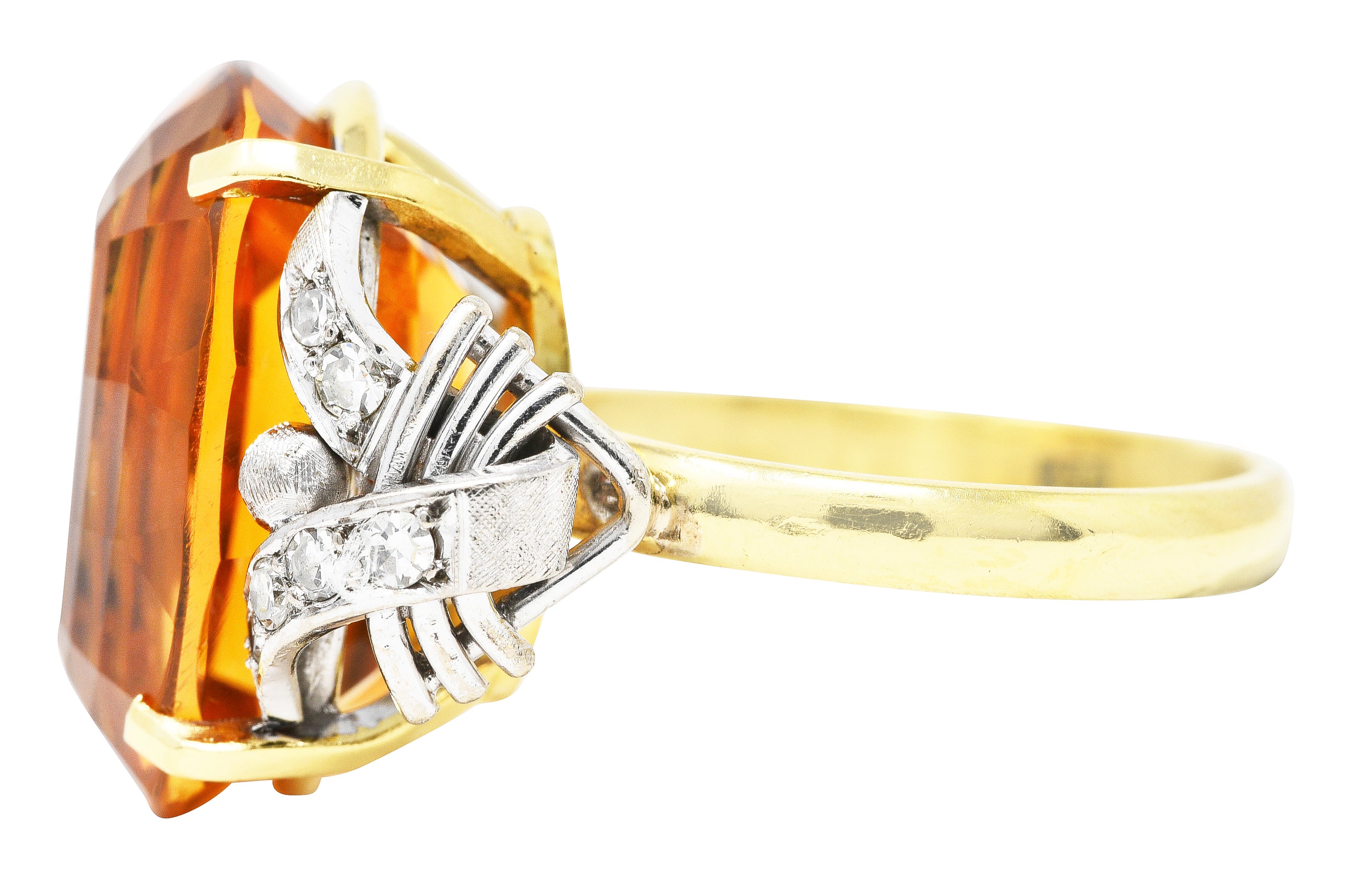 Vintage Citrine Diamond 18 Karat Yellow Gold Platinum Gemstone Ring Wilson's Estate Jewelry