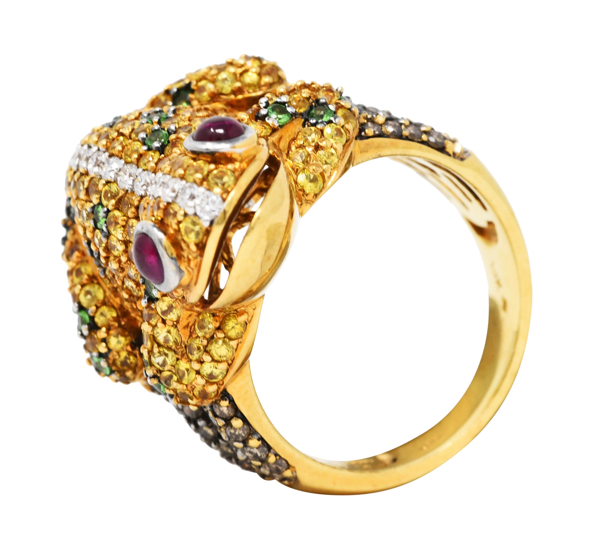 Contemporary 5.54 CTW Diamond Sapphire Tsavorite Ruby 18 Karat Gold Frog RingRing - Wilson's Estate Jewelry