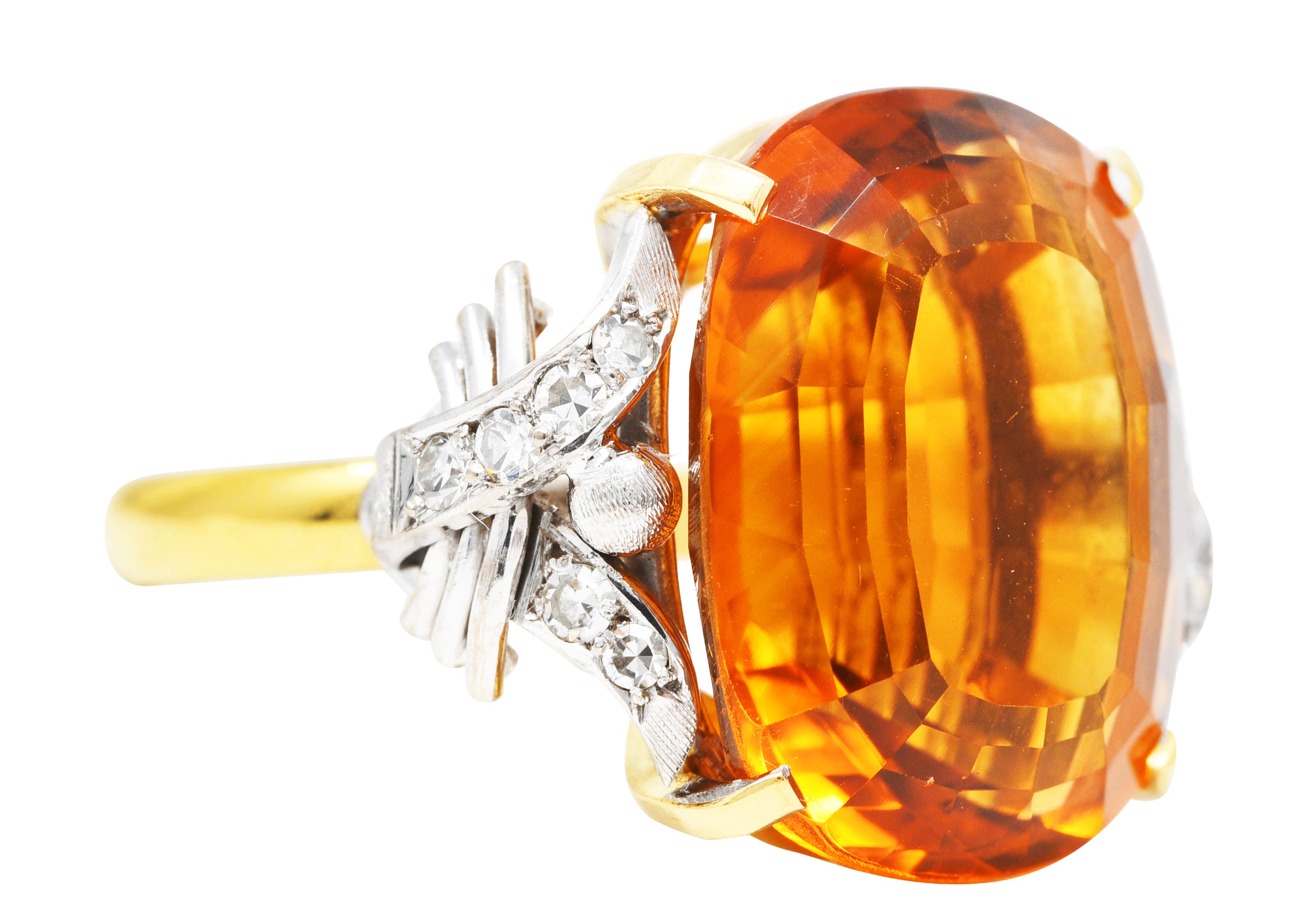 Vintage Citrine Diamond 18 Karat Yellow Gold Platinum Gemstone Ring Wilson's Estate Jewelry