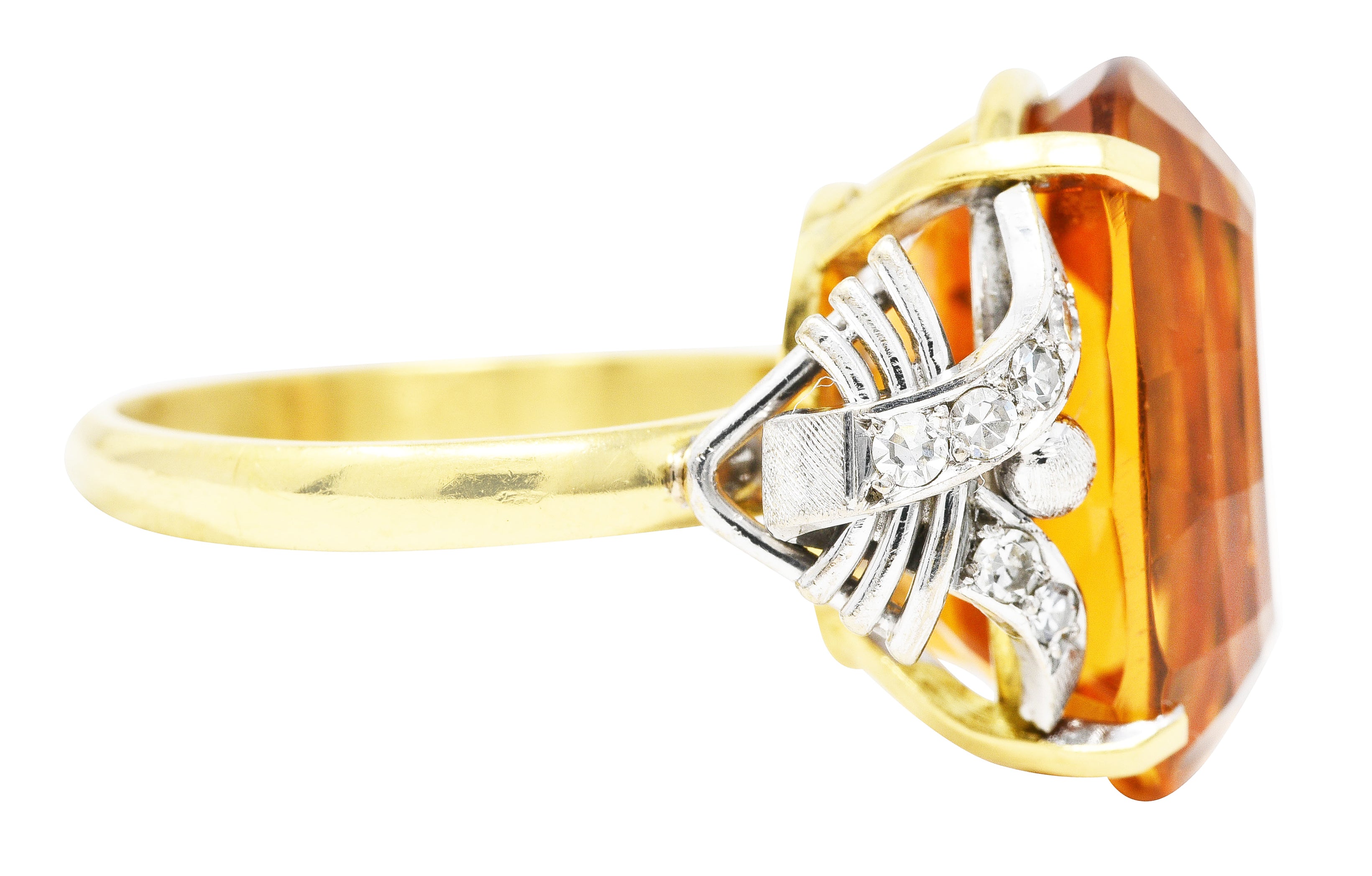 Vintage Citrine Diamond 18 Karat Yellow Gold Platinum Gemstone Ring Wilson's Estate Jewelry