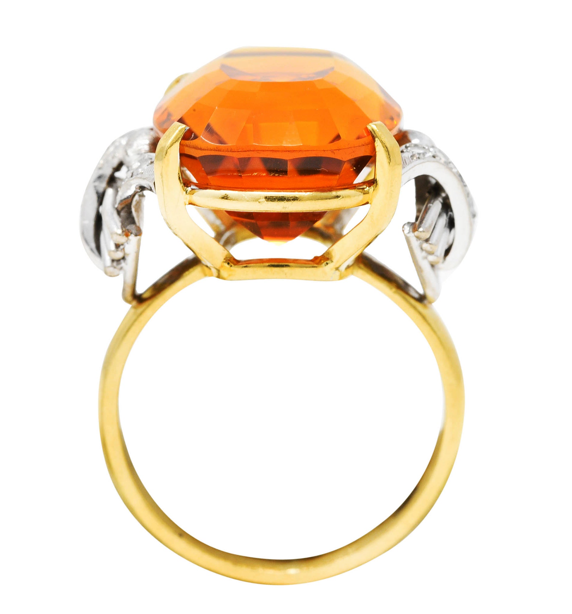 Vintage Citrine Diamond 18 Karat Yellow Gold Platinum Gemstone Ring Wilson's Estate Jewelry