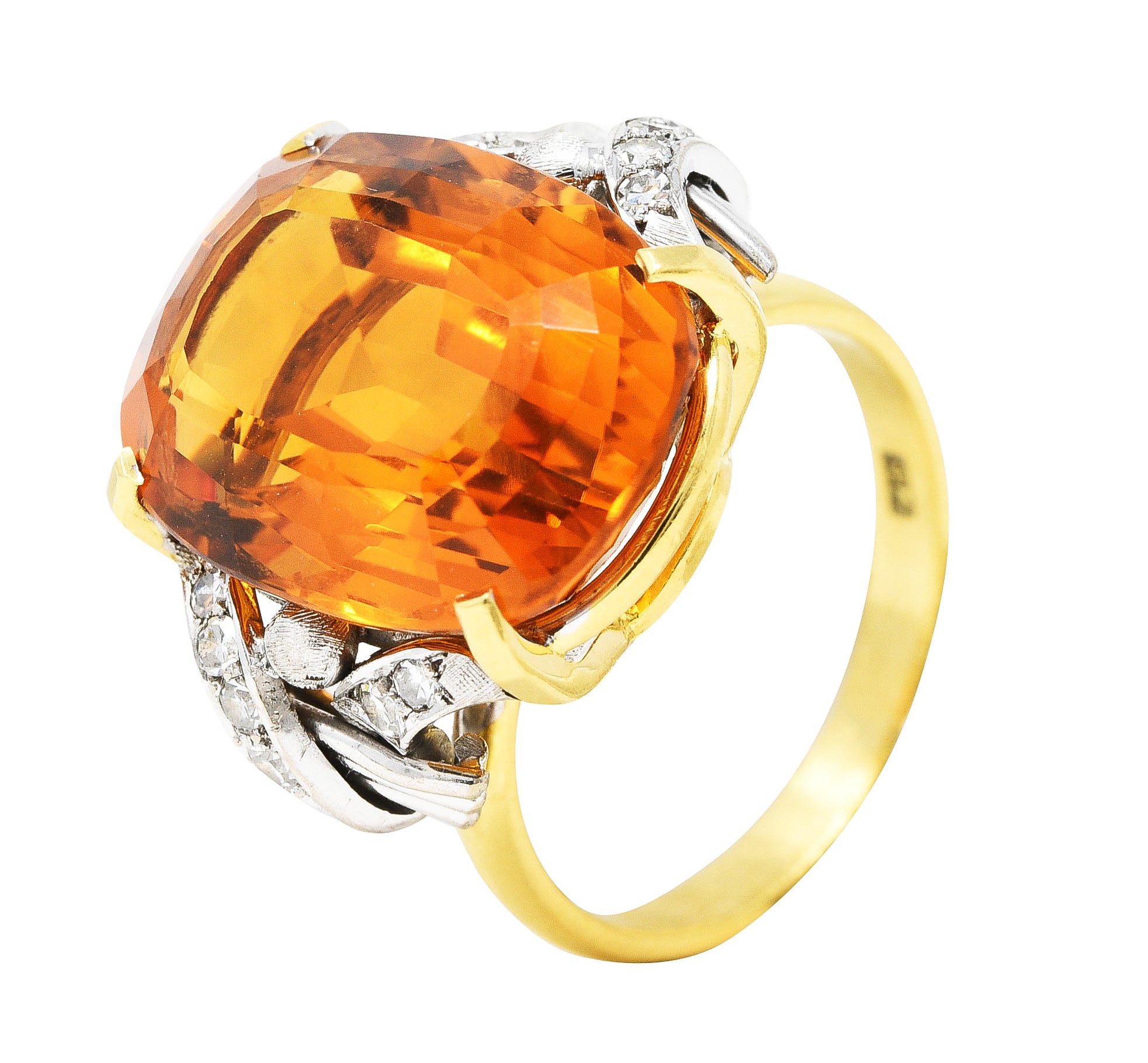 Vintage Citrine Diamond 18 Karat Yellow Gold Platinum Gemstone Ring Wilson's Estate Jewelry