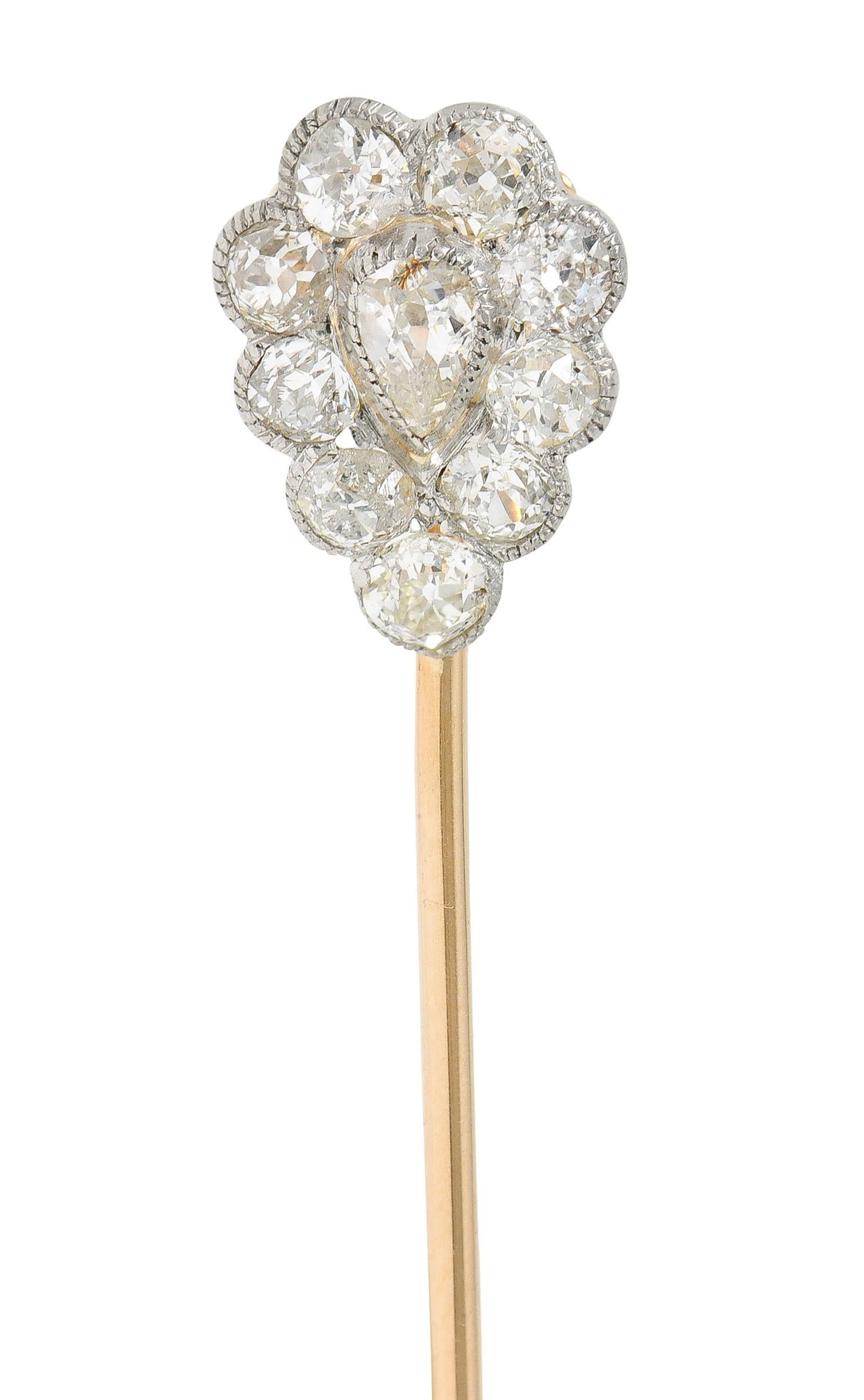 Edwardian Diamond Platinum 14 Karat Yellow Gold Antique Pear Stickpin