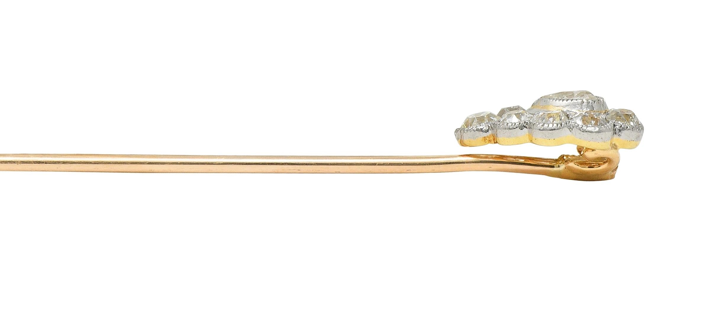 Edwardian Diamond Platinum 14 Karat Yellow Gold Antique Pear Stickpin