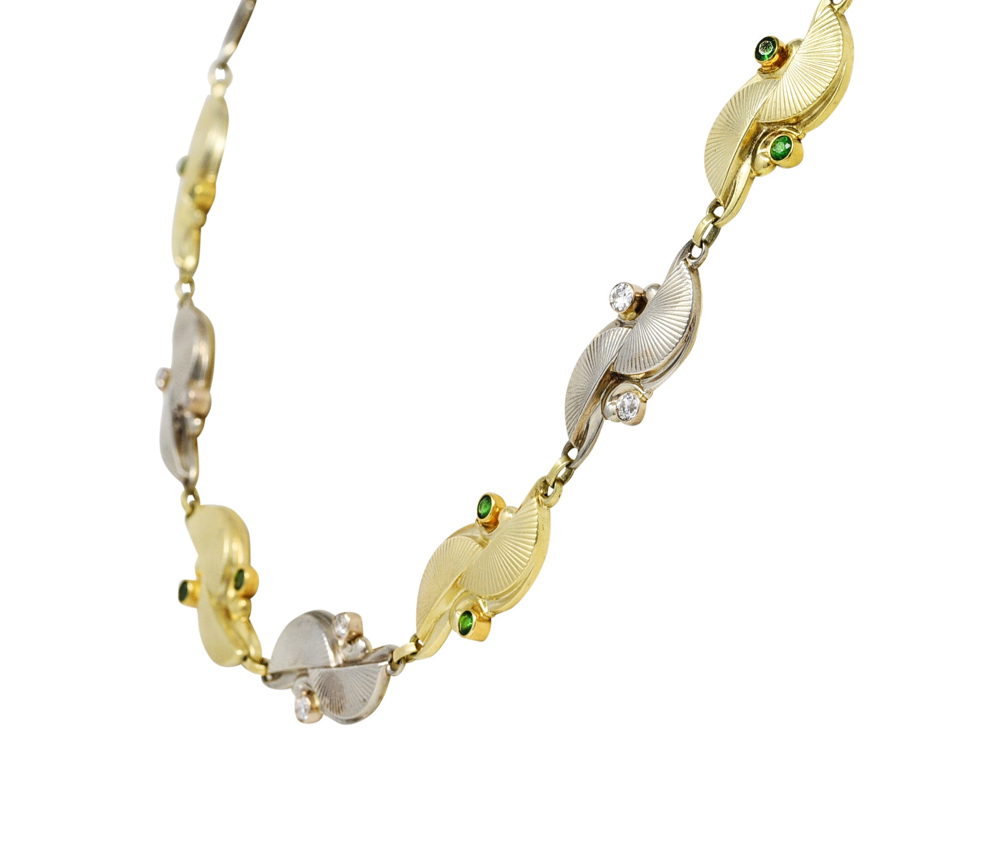 Retro Diamond Demantoid Garnet 14 Karat Two-Tone Gold Link NecklaceNecklace - Wilson's Estate Jewelry