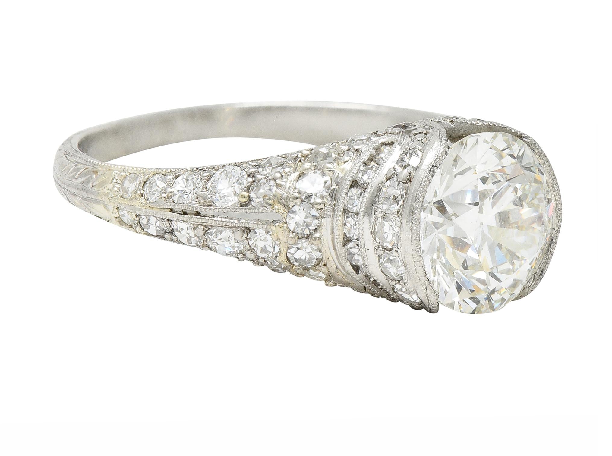 Art Deco 2.38 CTW Old European Diamond Platinum V Engagement Ring GIA