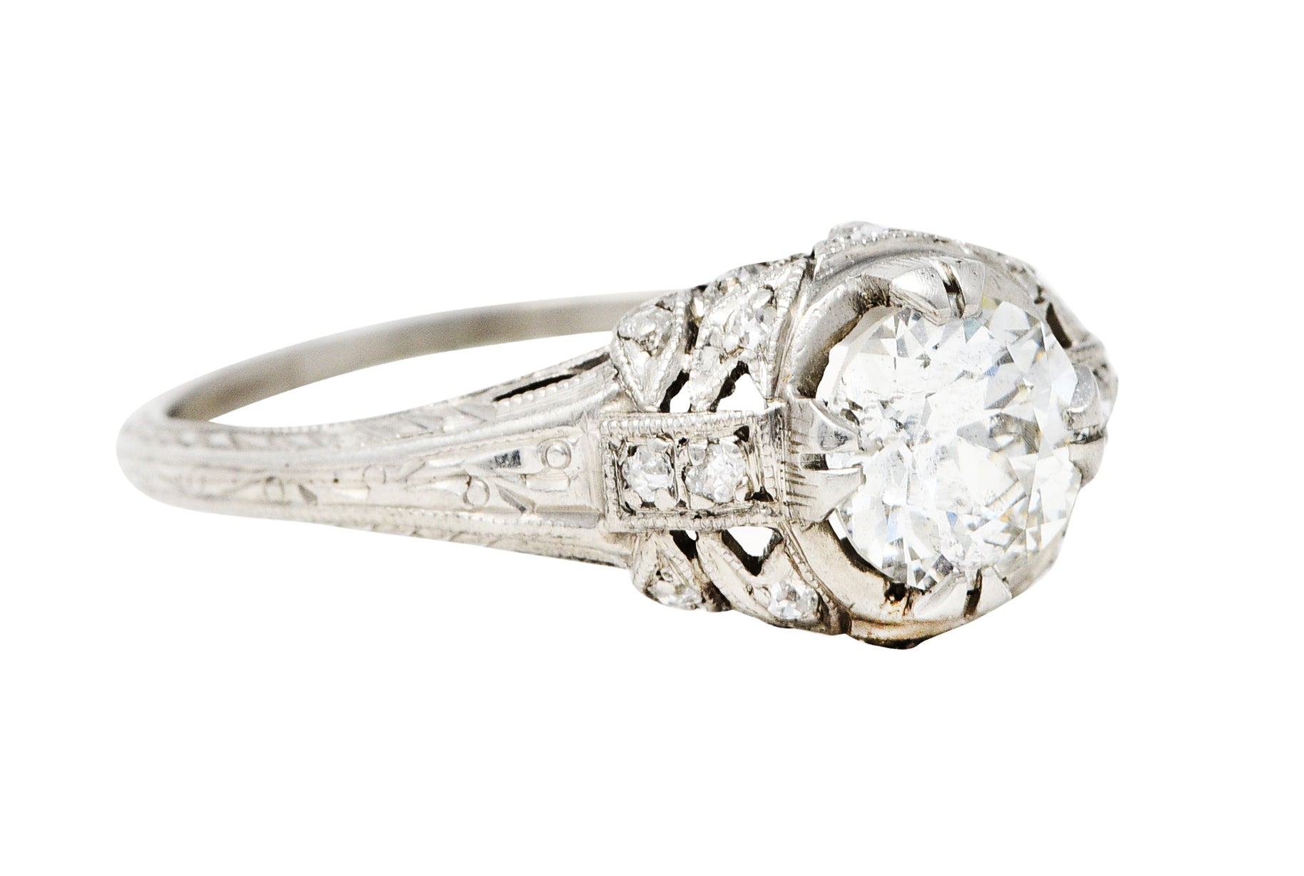 Antique Art Deco 1.15 CTW Diamond Platinum Laurel Engagement RingRing - Wilson's Estate Jewelry