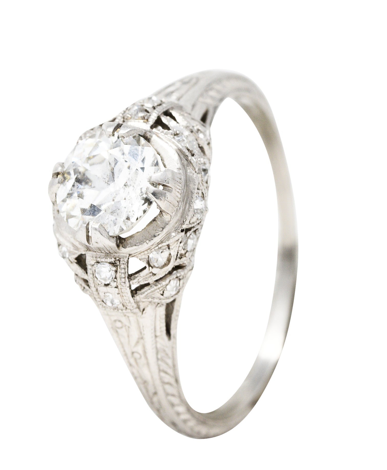 Antique Art Deco 1.15 CTW Diamond Platinum Laurel Engagement RingRing - Wilson's Estate Jewelry