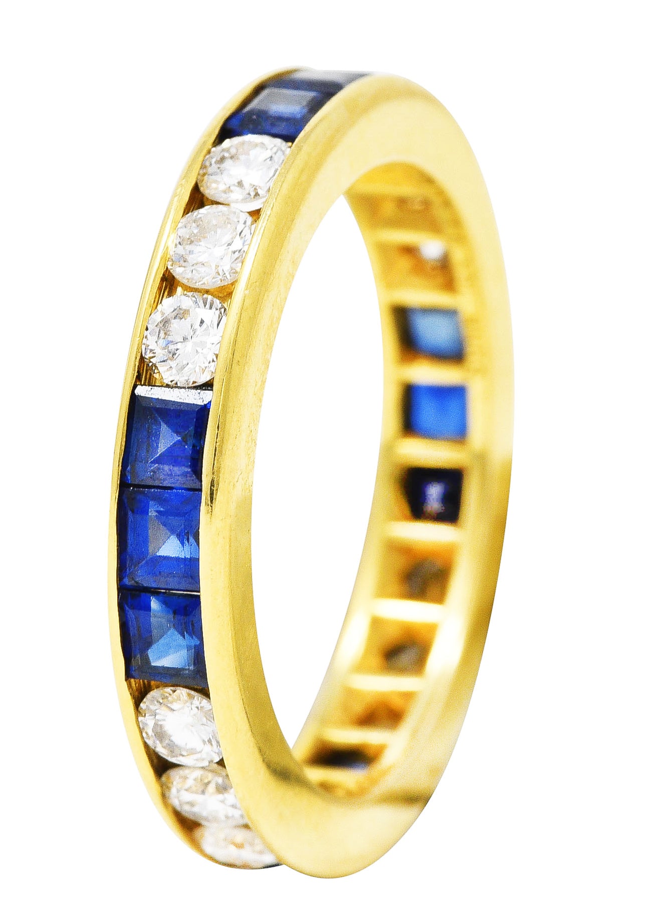 3.00 CTW Diamond Sapphire 18 Karat Yellow Gold Eternity Channel Band Ring Wilson's Estate Jewelry