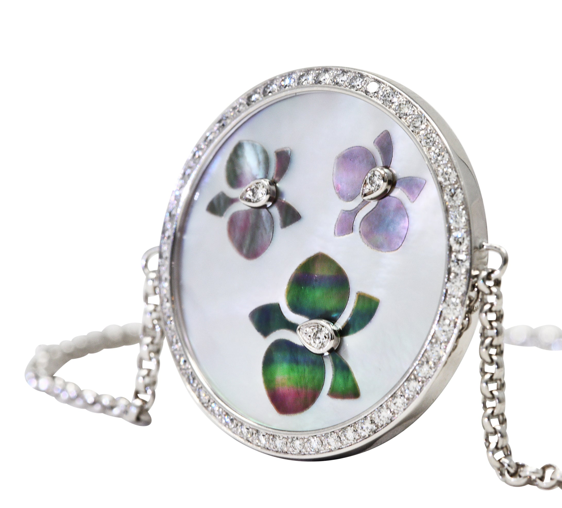 Cartier Mother-Of-Pearl Diamond 18 Karat White Gold Caresse D'Orchidees Station Bracelet Wilson's Estate Jewelry