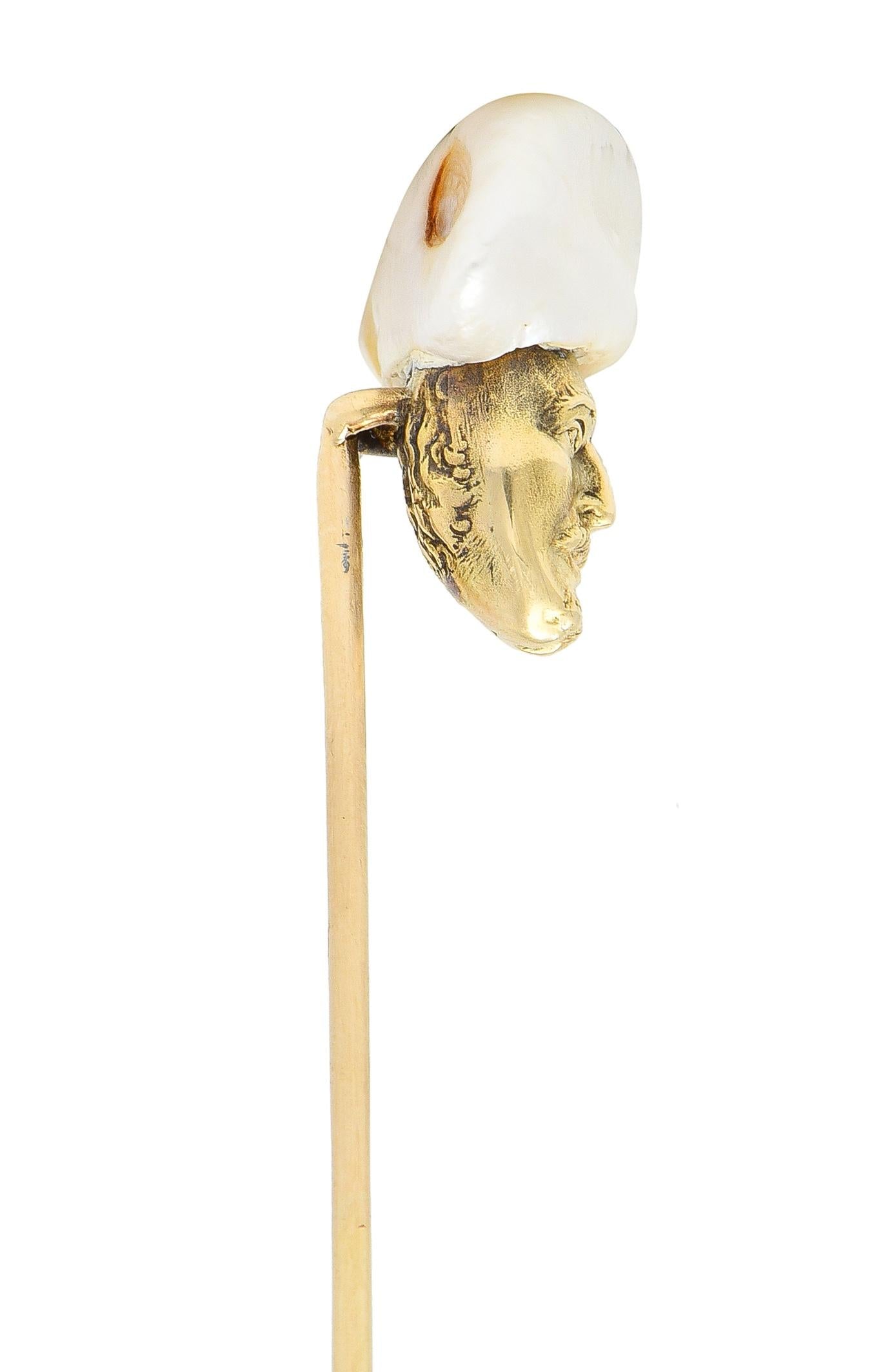 Victorian Baroque Pearl 14 Karat Yellow Gold Sultan Antique Stickpin