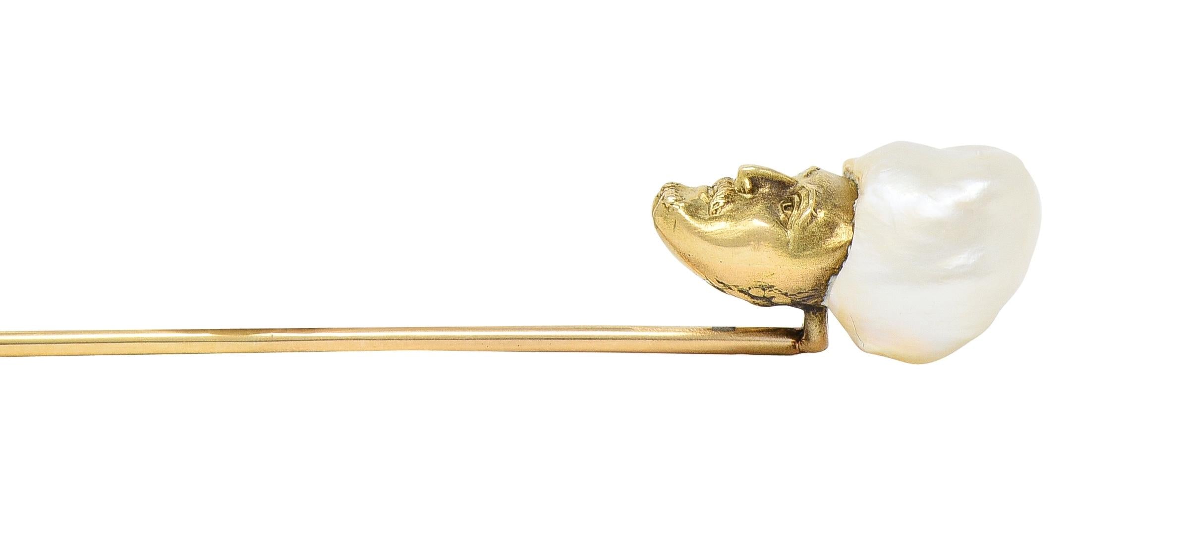 Victorian Baroque Pearl 14 Karat Yellow Gold Sultan Antique Stickpin