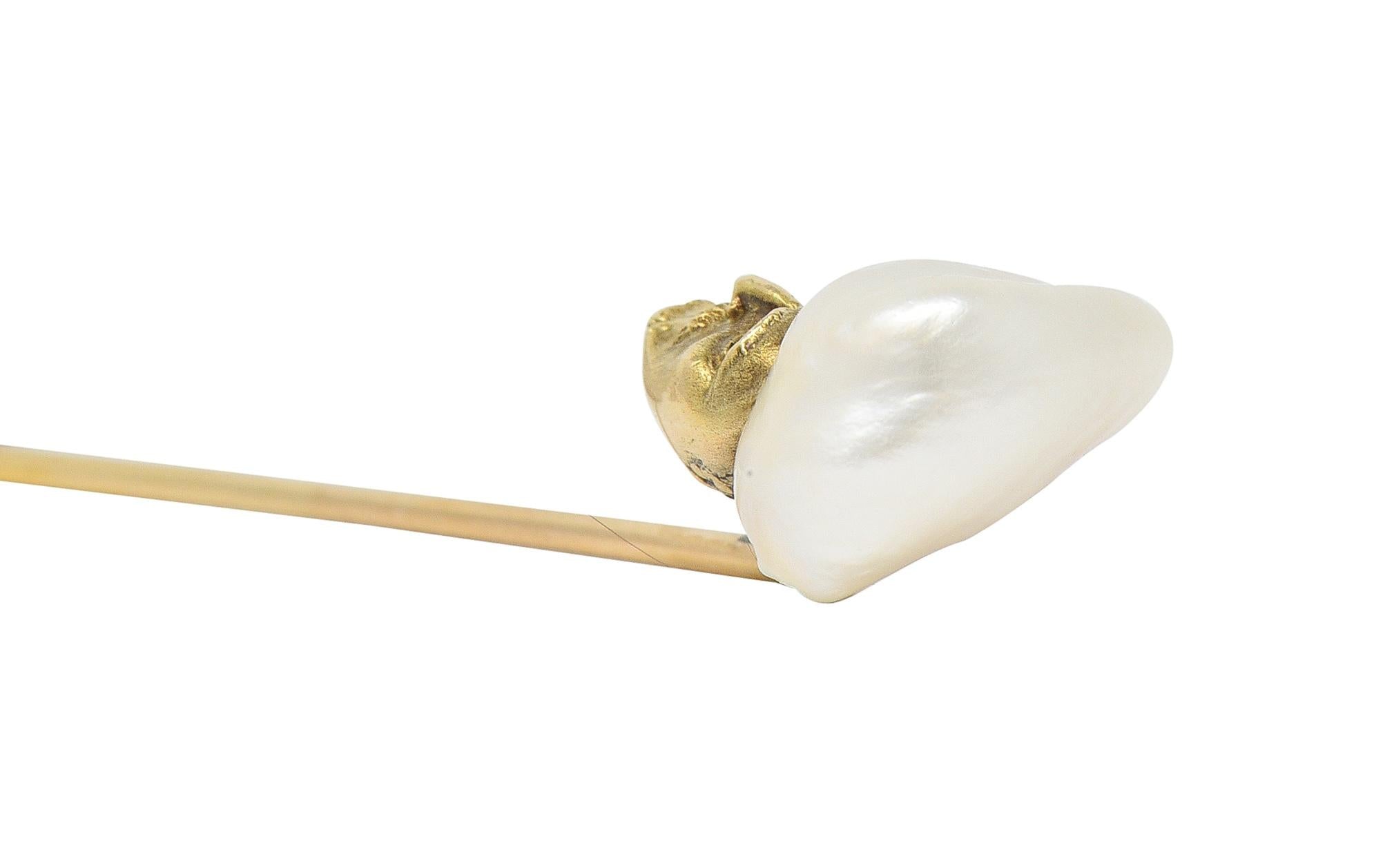 Victorian Baroque Pearl 14 Karat Yellow Gold Sultan Antique Stickpin