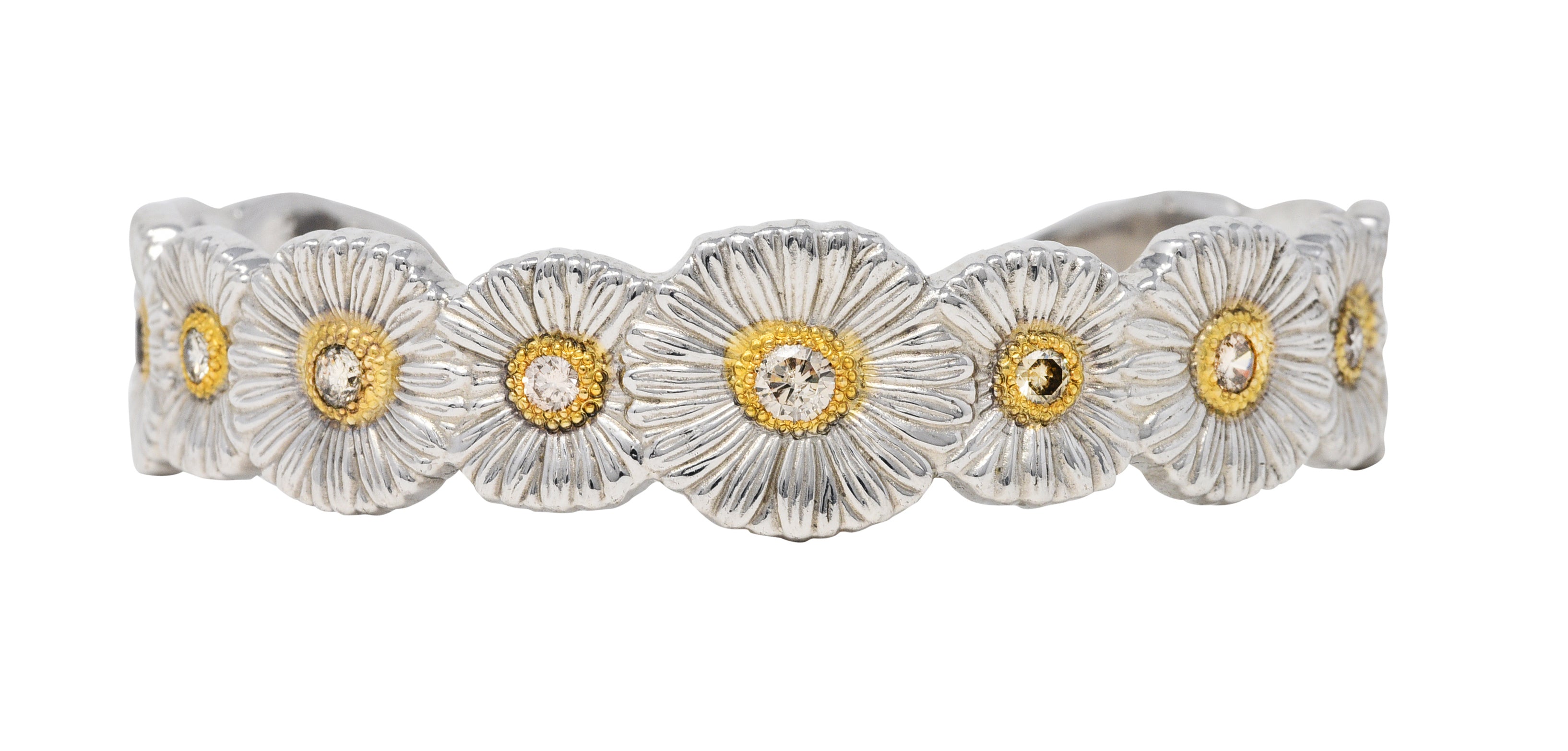 Buccellati 1.50 CTW Fancy Brown Diamond Sterling Silver Vermeil Gardenia Blossoms Cuff Braceletbracelet - Wilson's Estate Jewelry