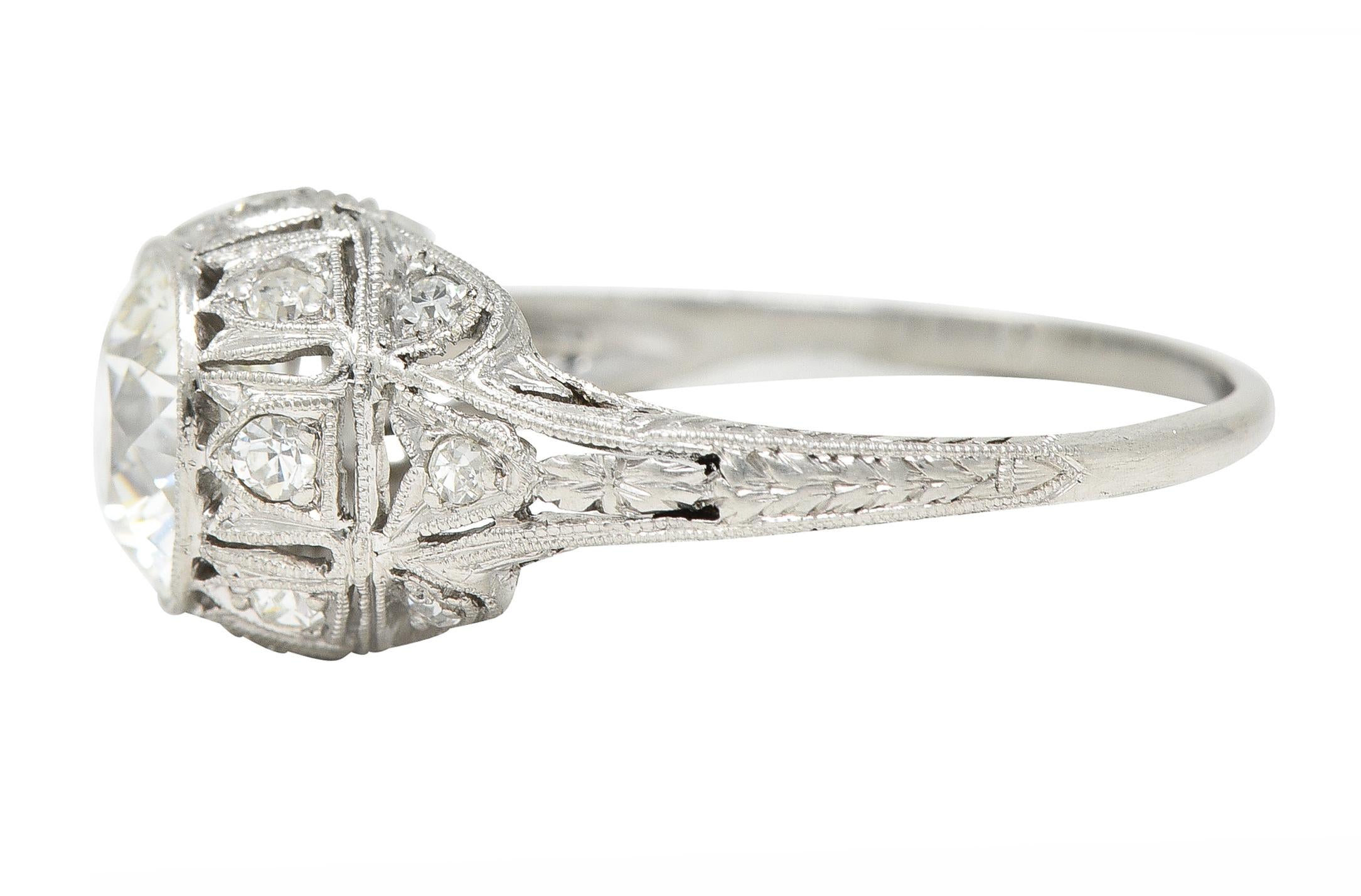 Art Deco 1.72 CTW Old European Cut Diamond Platinum Tulip Engagement Ring