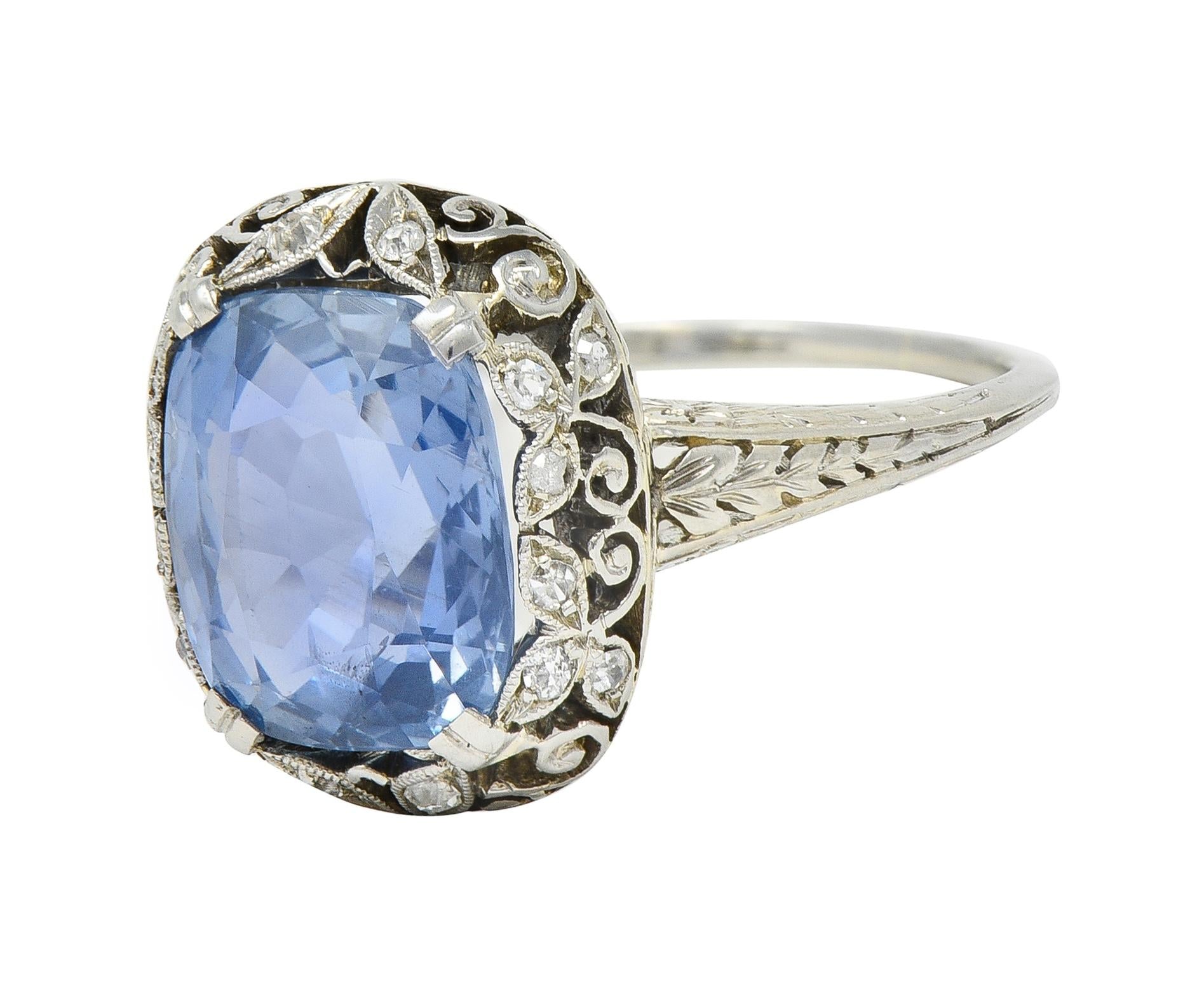 Edwardian 5.15 CTW No Heat Ceylon Sapphire Diamond Platinum Antique Ring GIA