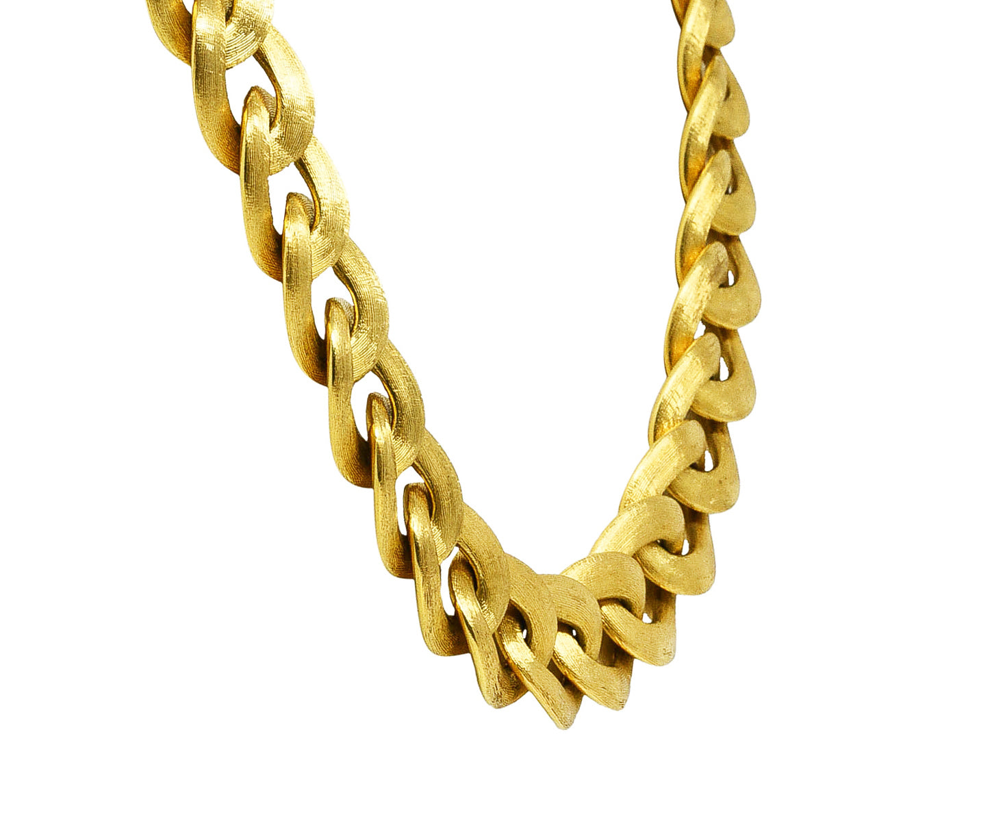 18 Karat Yellow Gold Brushed Curb Link Vintage Chain Necklace Wilson's Estate Jewelry