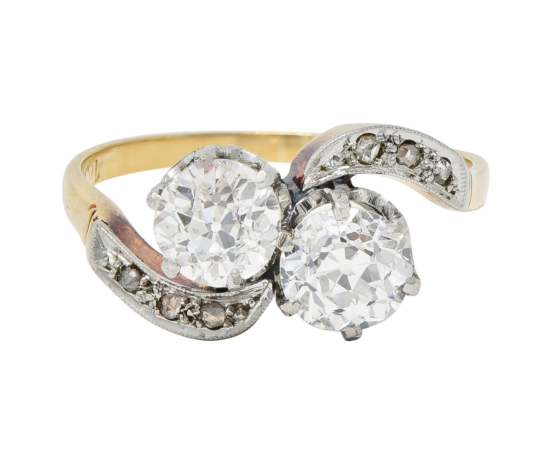 Edwardian 1.74 CTW Old Mine Cut Diamond Platinum 18 Karat Yellow Gold Ring