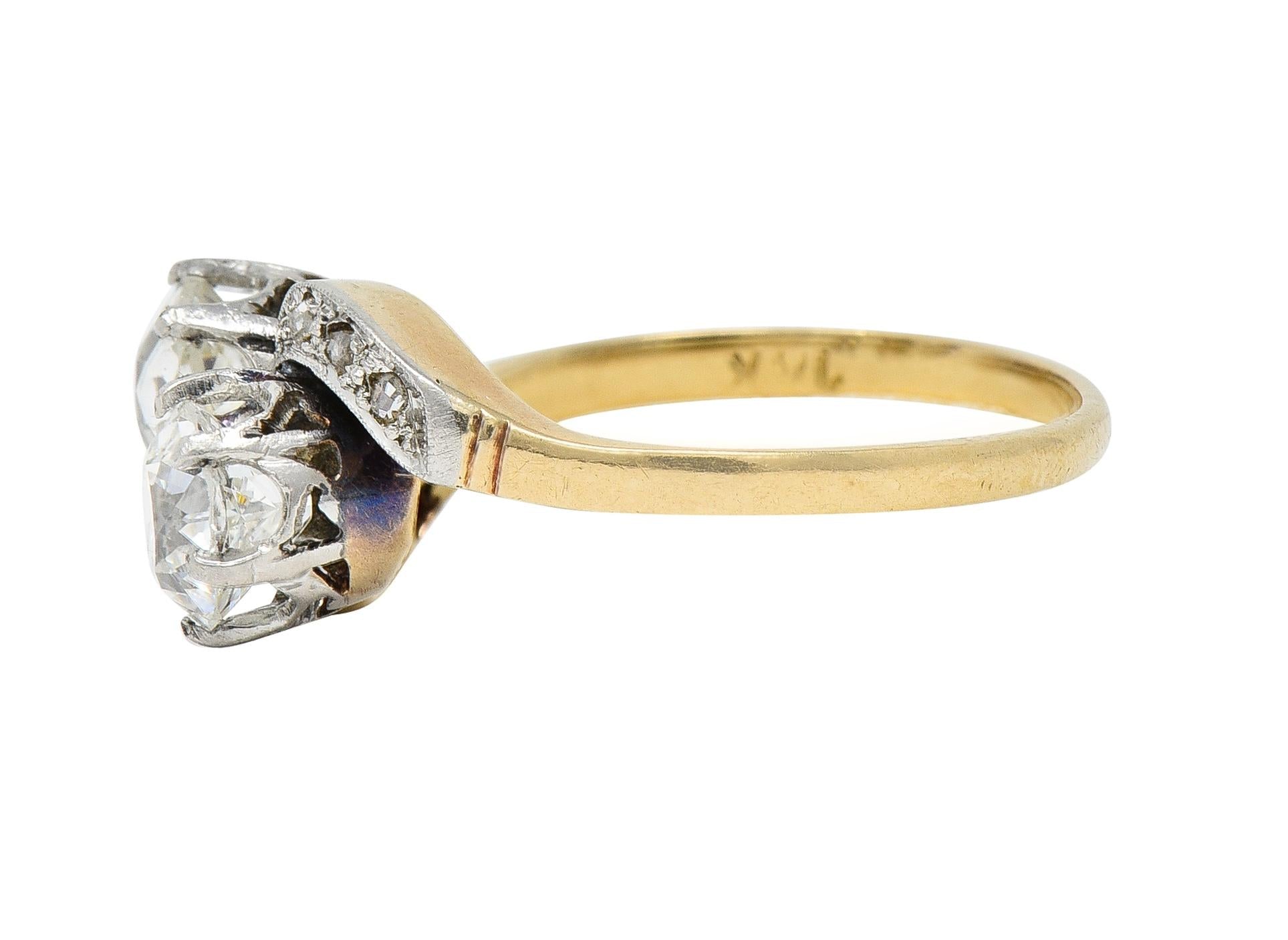 Edwardian 1.74 CTW Old Mine Cut Diamond Platinum 18 Karat Yellow Gold Ring