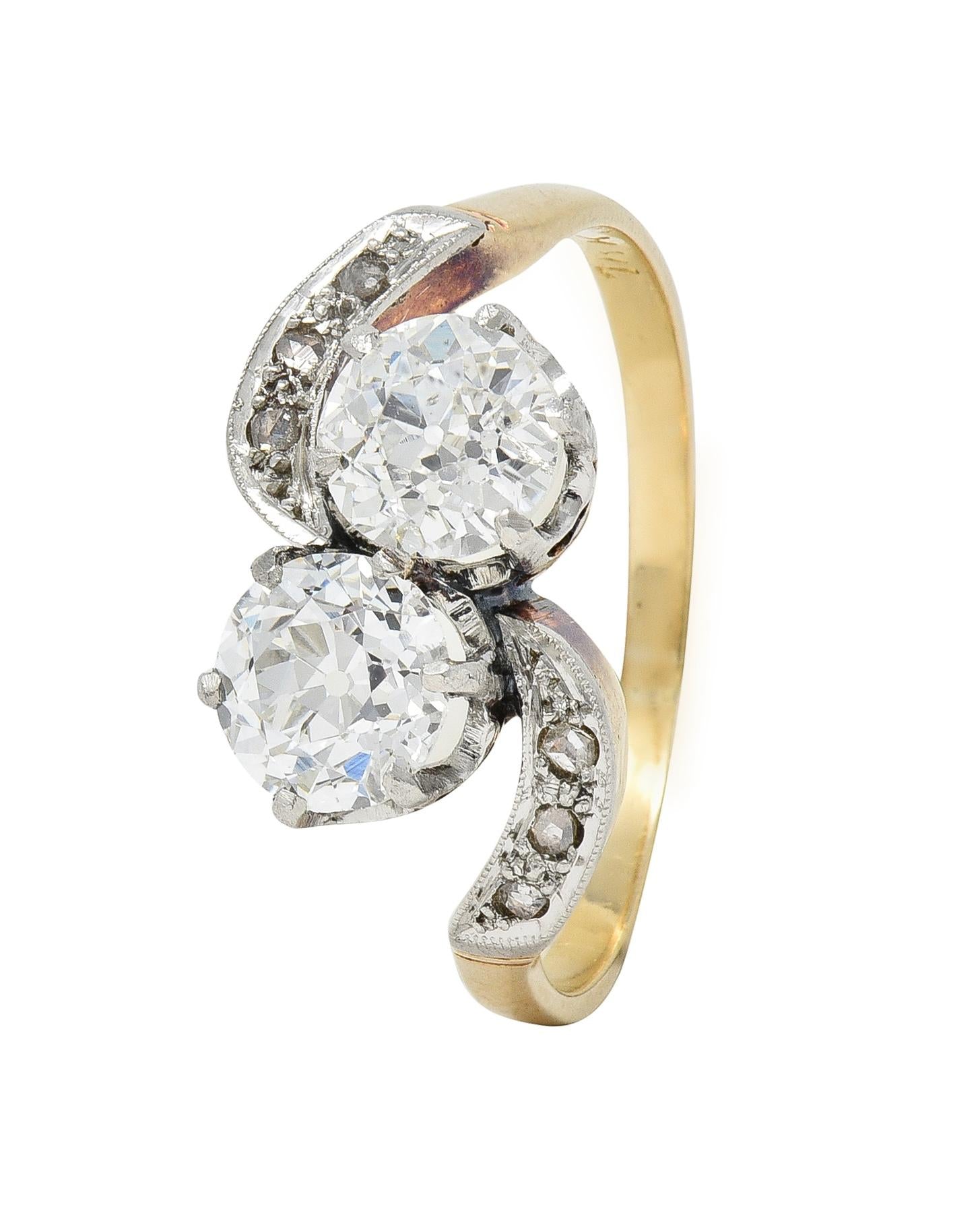 Edwardian 1.74 CTW Old Mine Cut Diamond Platinum 18 Karat Yellow Gold Ring