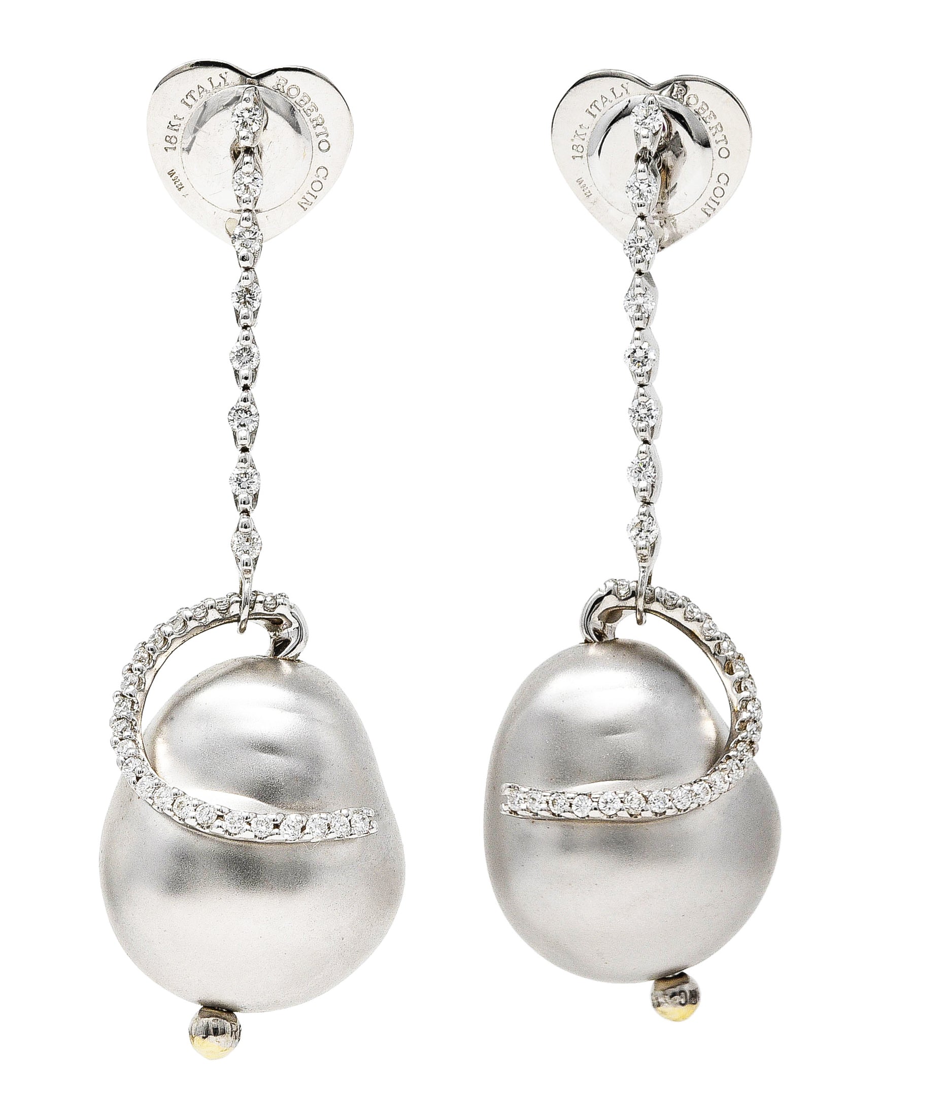 Roberto Coin 18 Karat White Gold Perl L'Amore Drop Earrings Wilson's Estate Jewelry