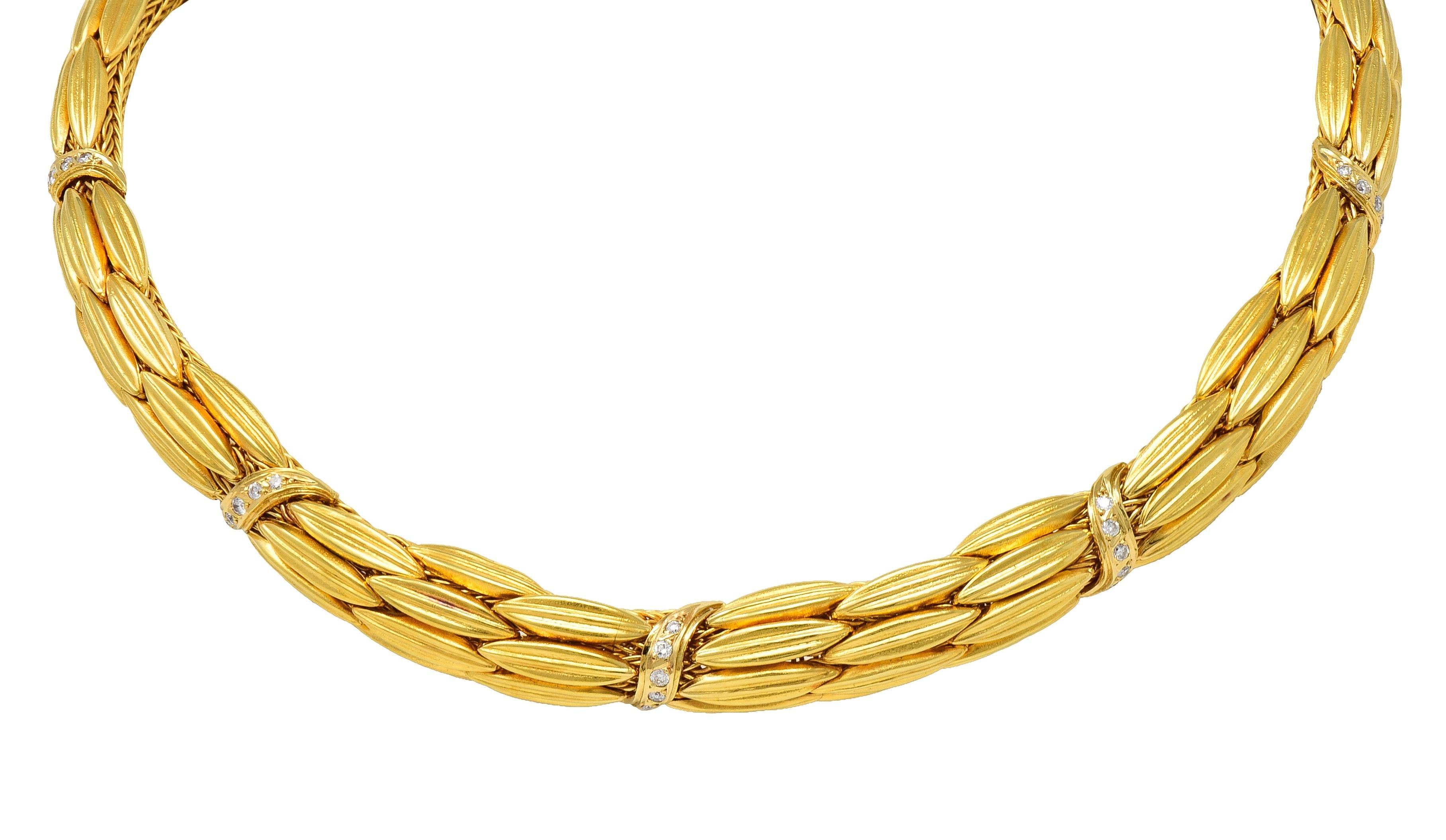 LaLaounis 1960's Diamond 18 Karat Yellow Gold Wheat Collar Necklace