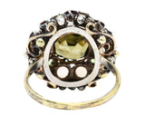 Arts & Crafts Antique Zircon Beryl Garnet Multi-Gem 18 Karat Yellow Gold Silver Cluster Ring Wilson's Estate Jewelry