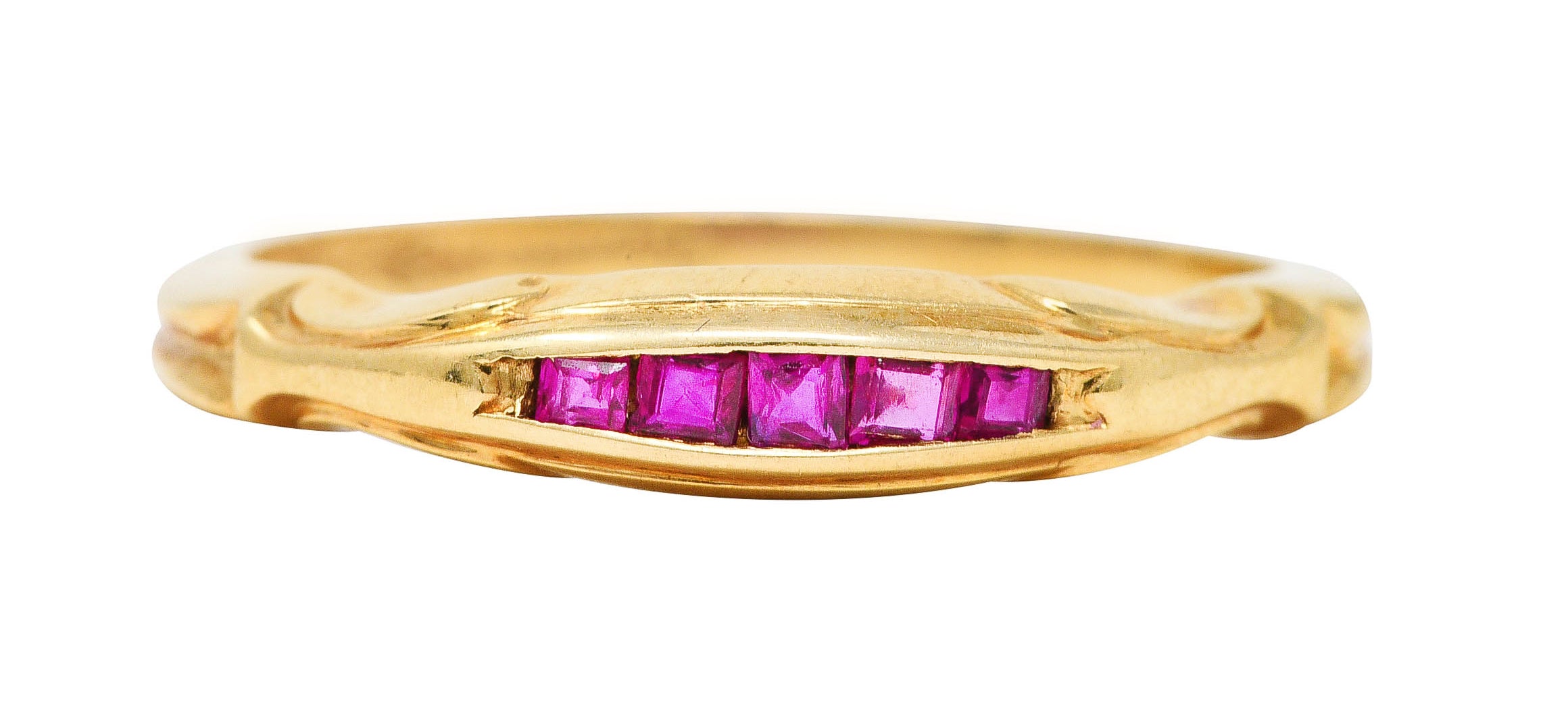 Wood & Sons Art Deco Ruby 14 Karat Yellow Gold Channel Stacking Band Ring Wilson's Estate Jewelry