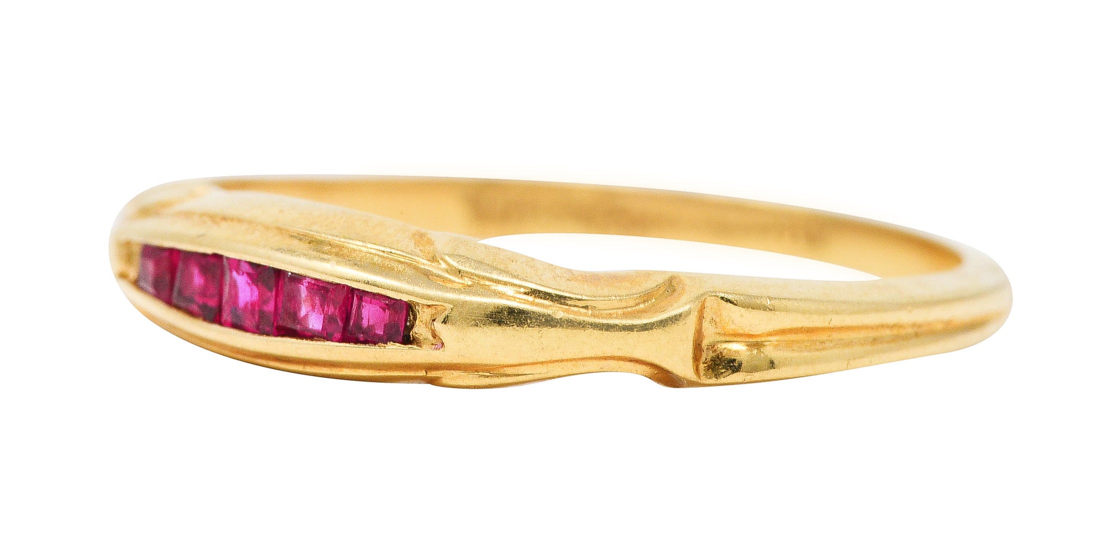 Wood & Sons Art Deco Ruby 14 Karat Yellow Gold Channel Stacking Band Ring Wilson's Estate Jewelry