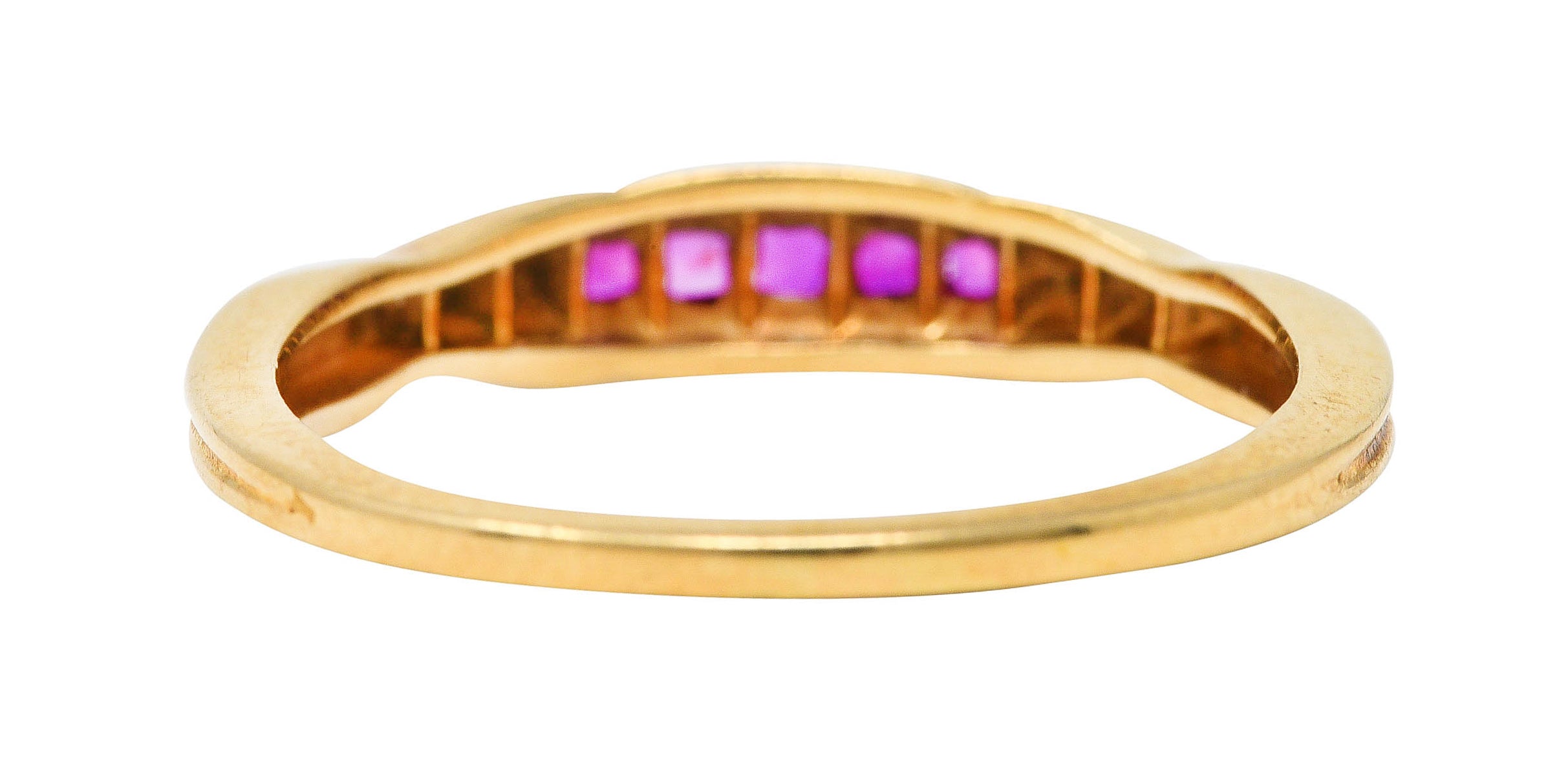 Wood & Sons Art Deco Ruby 14 Karat Yellow Gold Channel Stacking Band Ring Wilson's Estate Jewelry