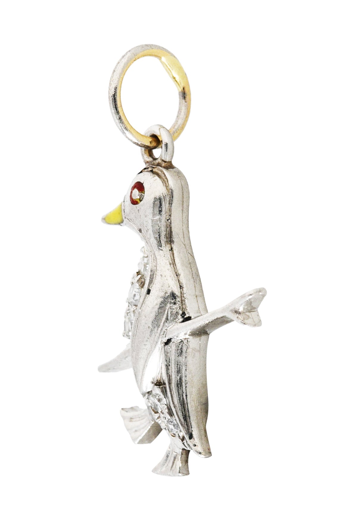 Art Deco Diamond Enamel Platinum Penguin Charm Wilson's Estate Jewelry