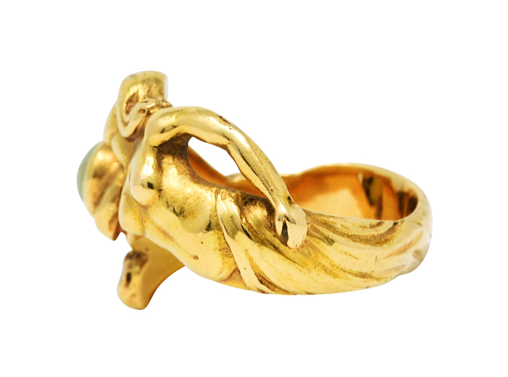 Art Nouveau Cat's Eye Chrysoberyl 18 Karat Gold Unisex Figural Band RingRing - Wilson's Estate Jewelry