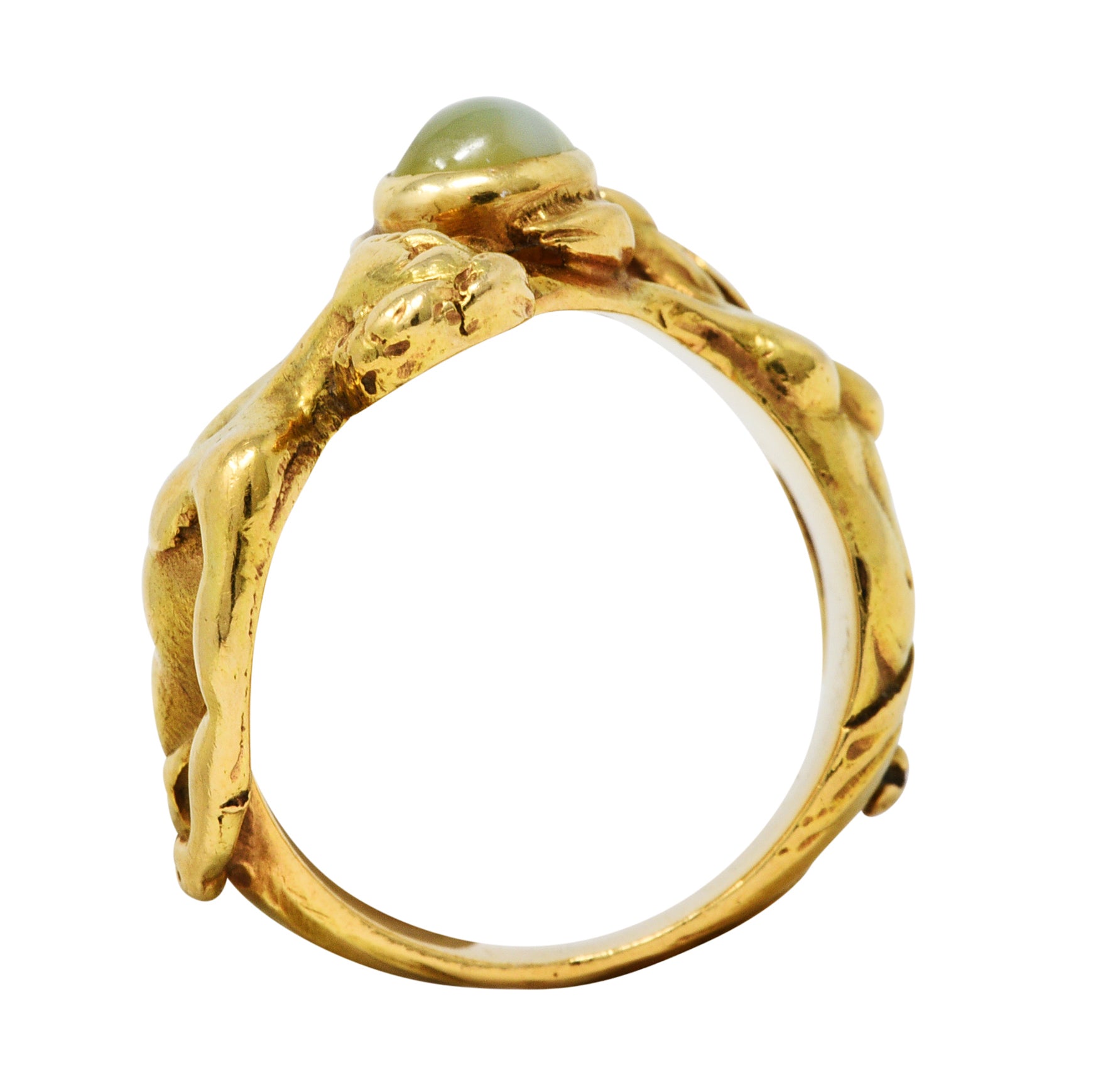 Art Nouveau Cat's Eye Chrysoberyl 18 Karat Gold Unisex Figural Band RingRing - Wilson's Estate Jewelry