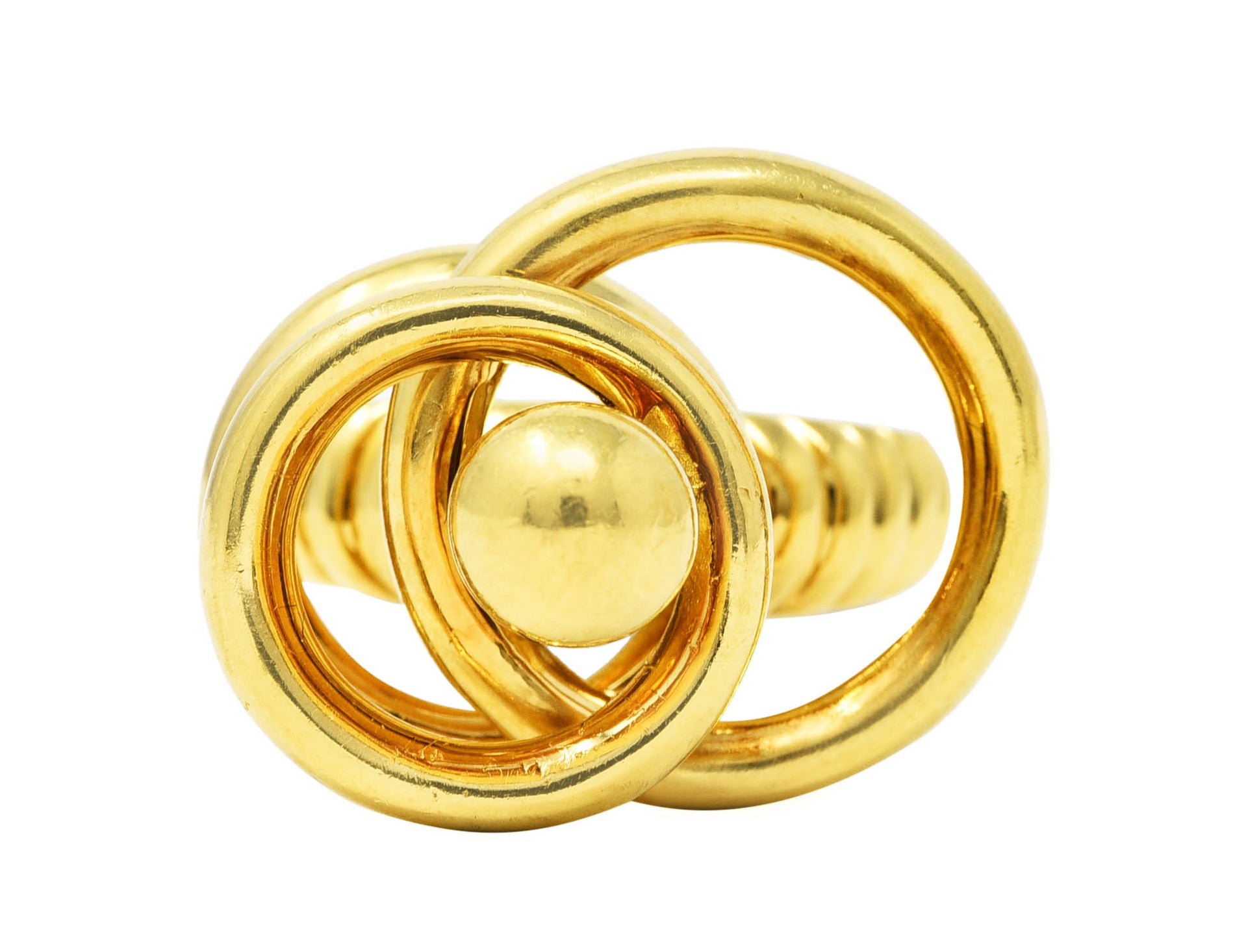 Modernist 1960's 18 Karat Yellow Gold Kinetic Spinning Vintage Fidget Statement Ring Wilson's Estate Jewelry