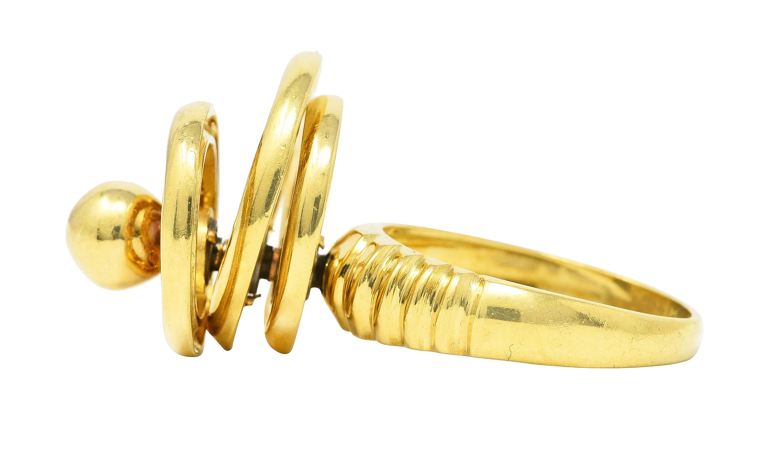 Modernist 1960's 18 Karat Yellow Gold Kinetic Spinning Vintage Fidget Statement Ring Wilson's Estate Jewelry