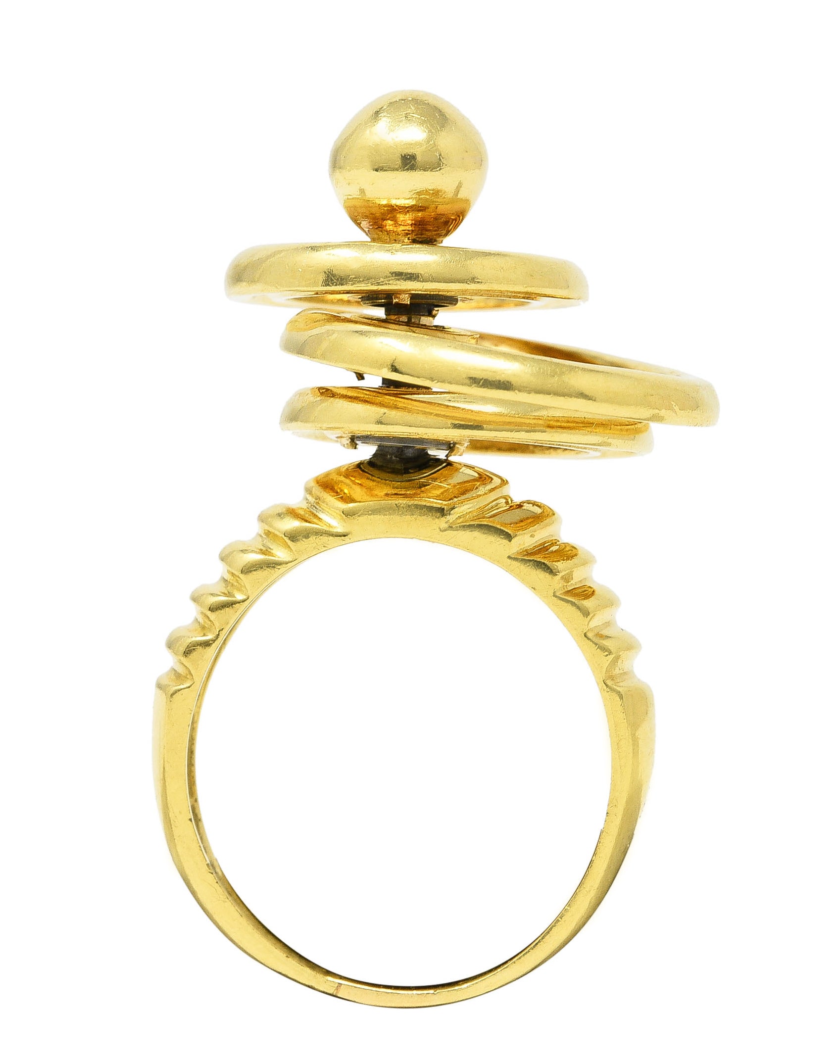 Modernist 1960's 18 Karat Yellow Gold Kinetic Spinning Vintage Fidget Statement Ring Wilson's Estate Jewelry