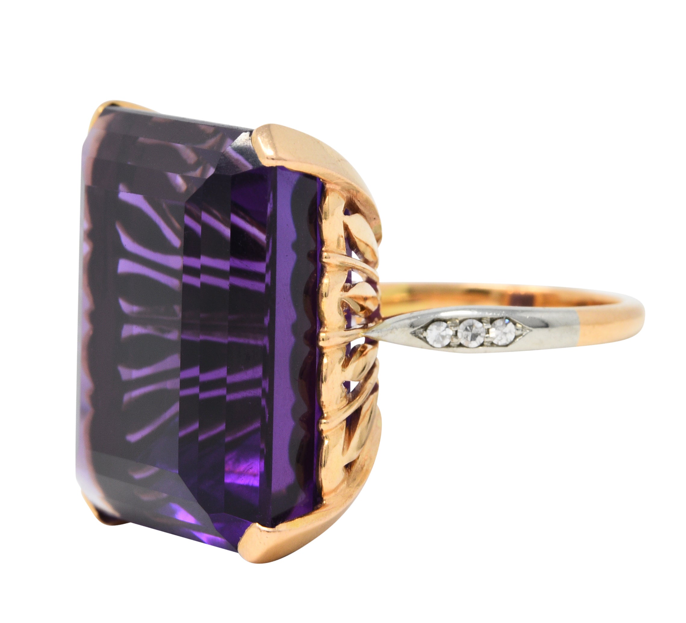 Vintage Amethyst Diamond 18 Karat Two-Tone Gold Statement RingRing - Wilson's Estate Jewelry