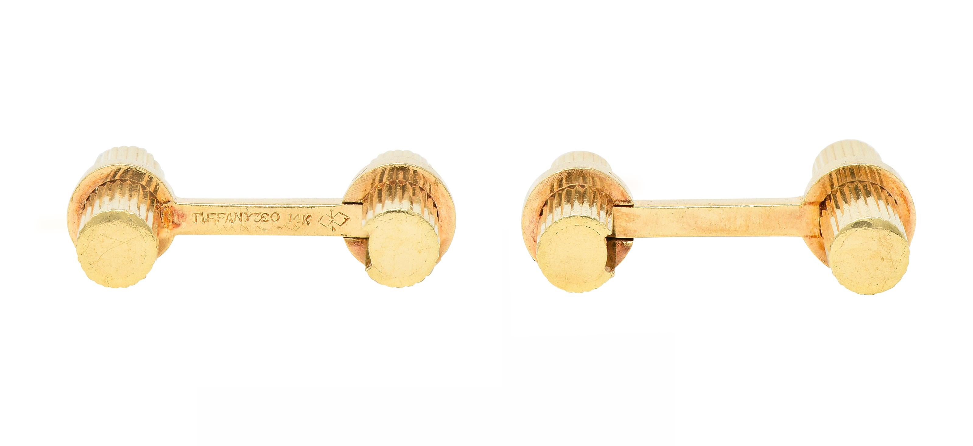 Tiffany & Co. 1960's 14 Karat Yellow Gold Barrel Vintage Cufflinks