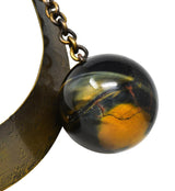 Art Smith 1950's Modernist Tiger's Eye Brass Sphere Vintage Collar Necklace