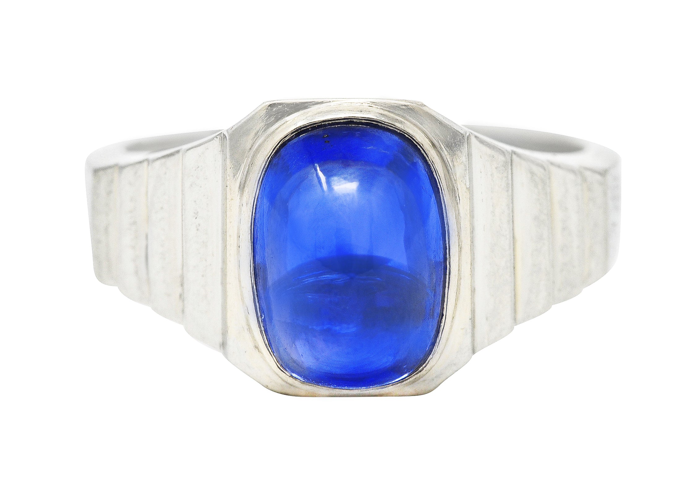 Art Deco 5.15 CTW Sapphire Cabochon 18 Karat White Gold Ring Wilson's Estate Jewelry