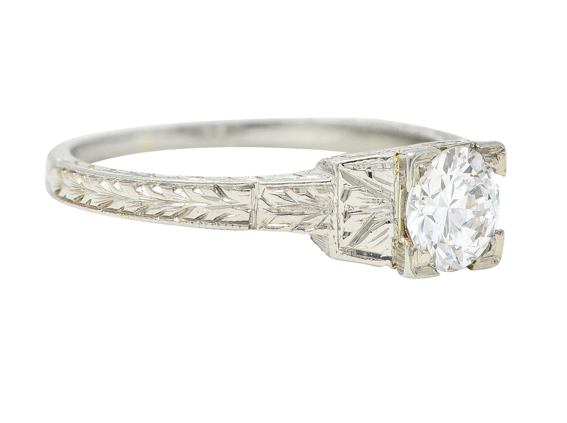 1930s Art Deco 0.40 CTW Old European Cut Diamond 18 Karat Gold Engagement Ring