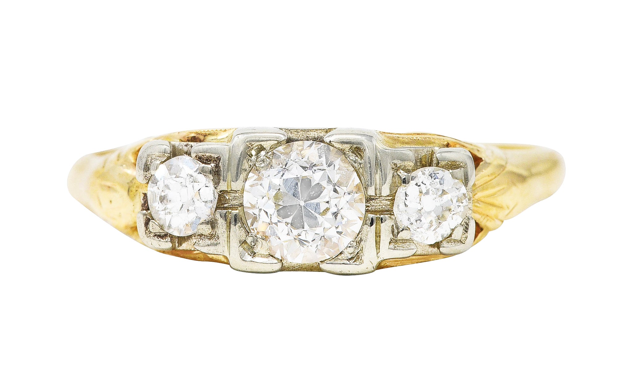 1920's Art Deco 0.60 CTW Diamond 14 Karat Two-Tone Three Stone Ring Wilson's Estate Jewelry