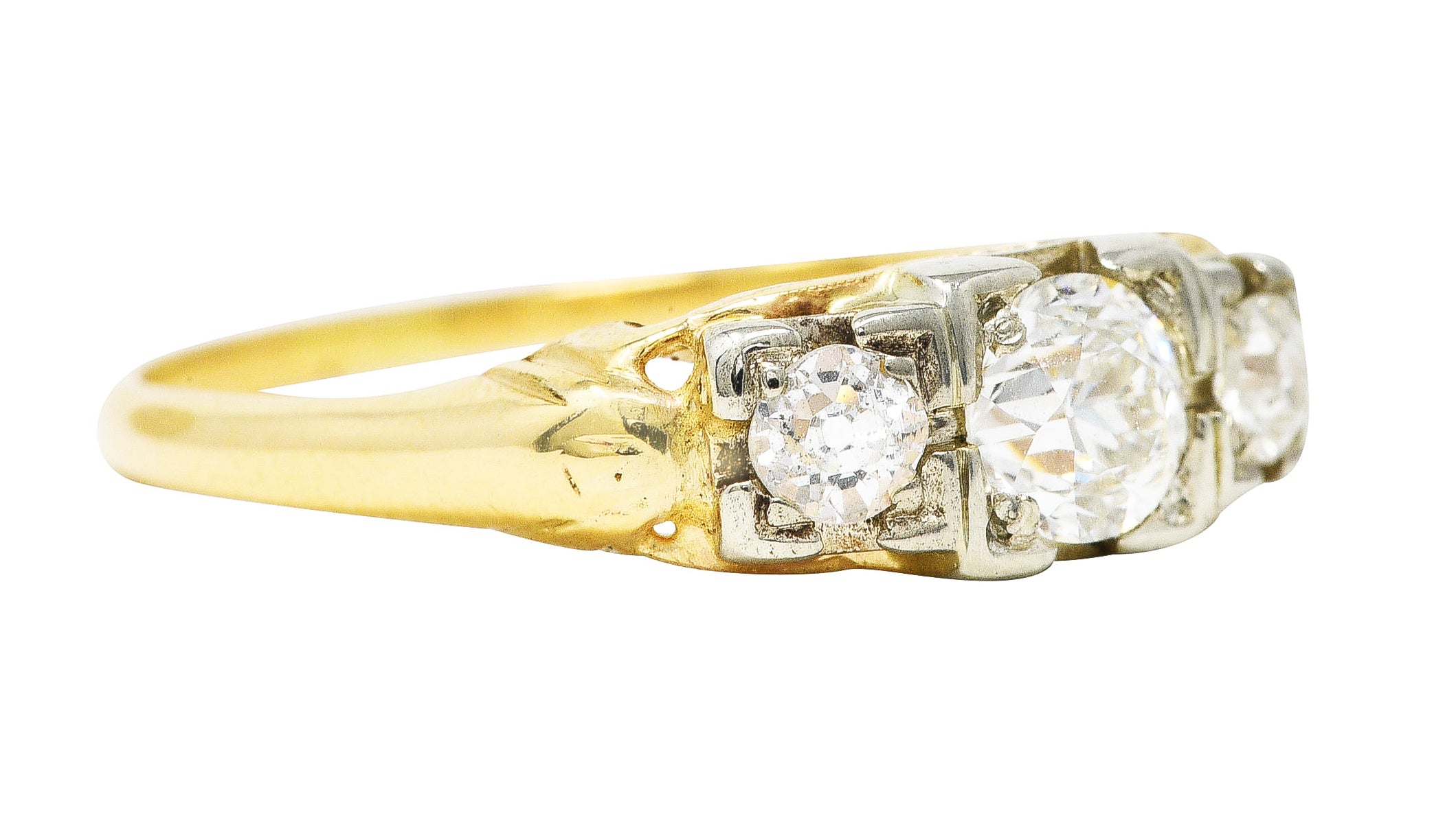 1920's Art Deco 0.60 CTW Diamond 14 Karat Two-Tone Three Stone Ring Wilson's Estate Jewelry