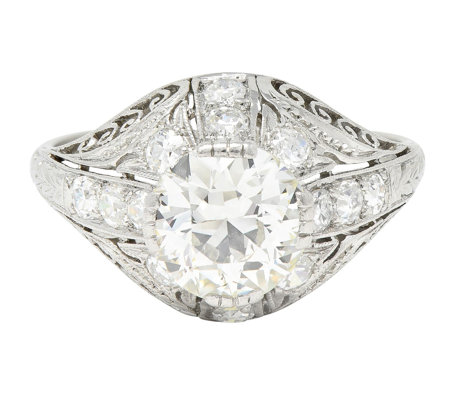 Edwardian 1.77 CTW Old European Cut Diamond Platinum Bombay Engagement Ring