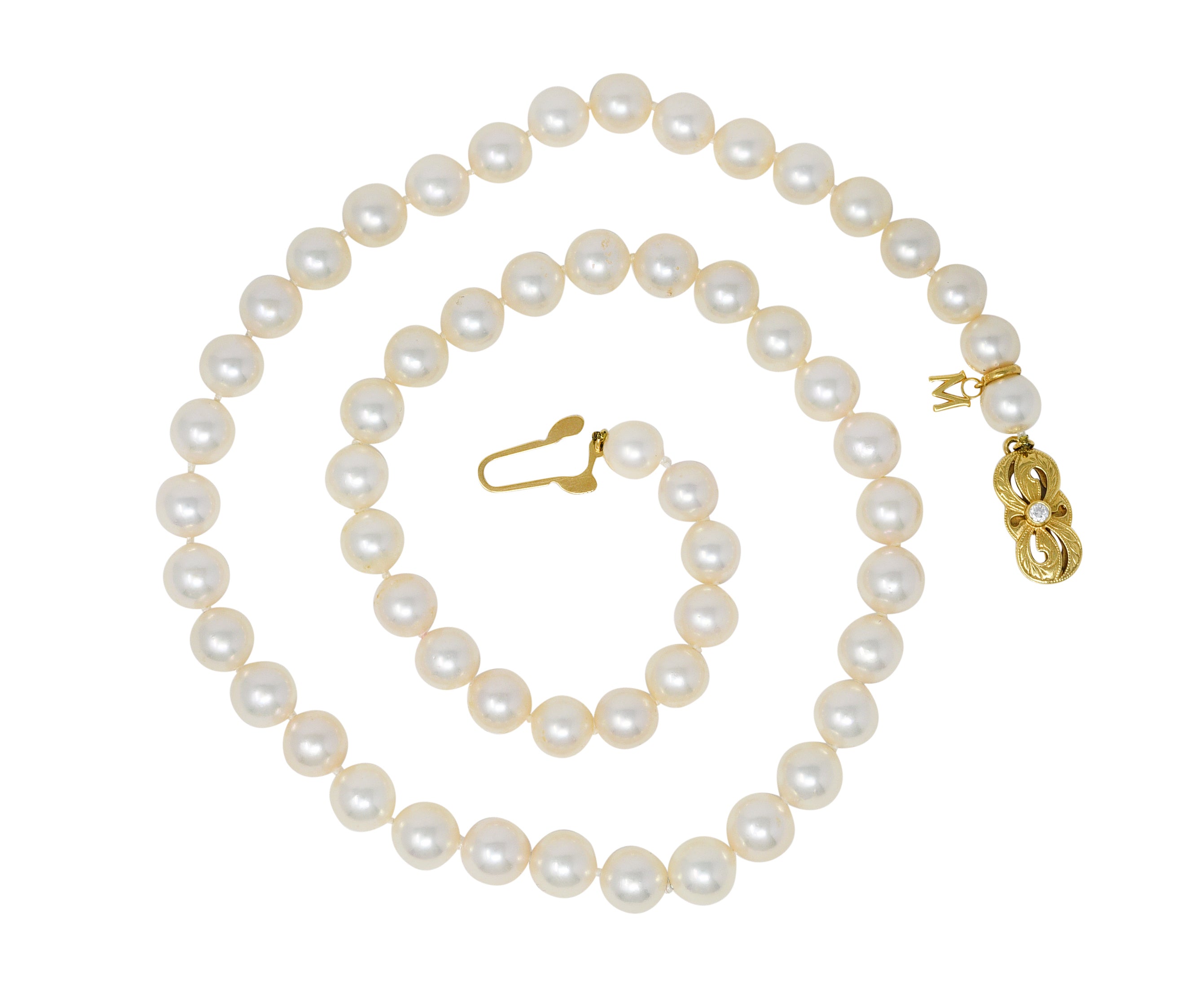 Mikimoto Diamond Cultured Pearl 18 Karat Gold Strand NecklaceNecklace - Wilson's Estate Jewelry