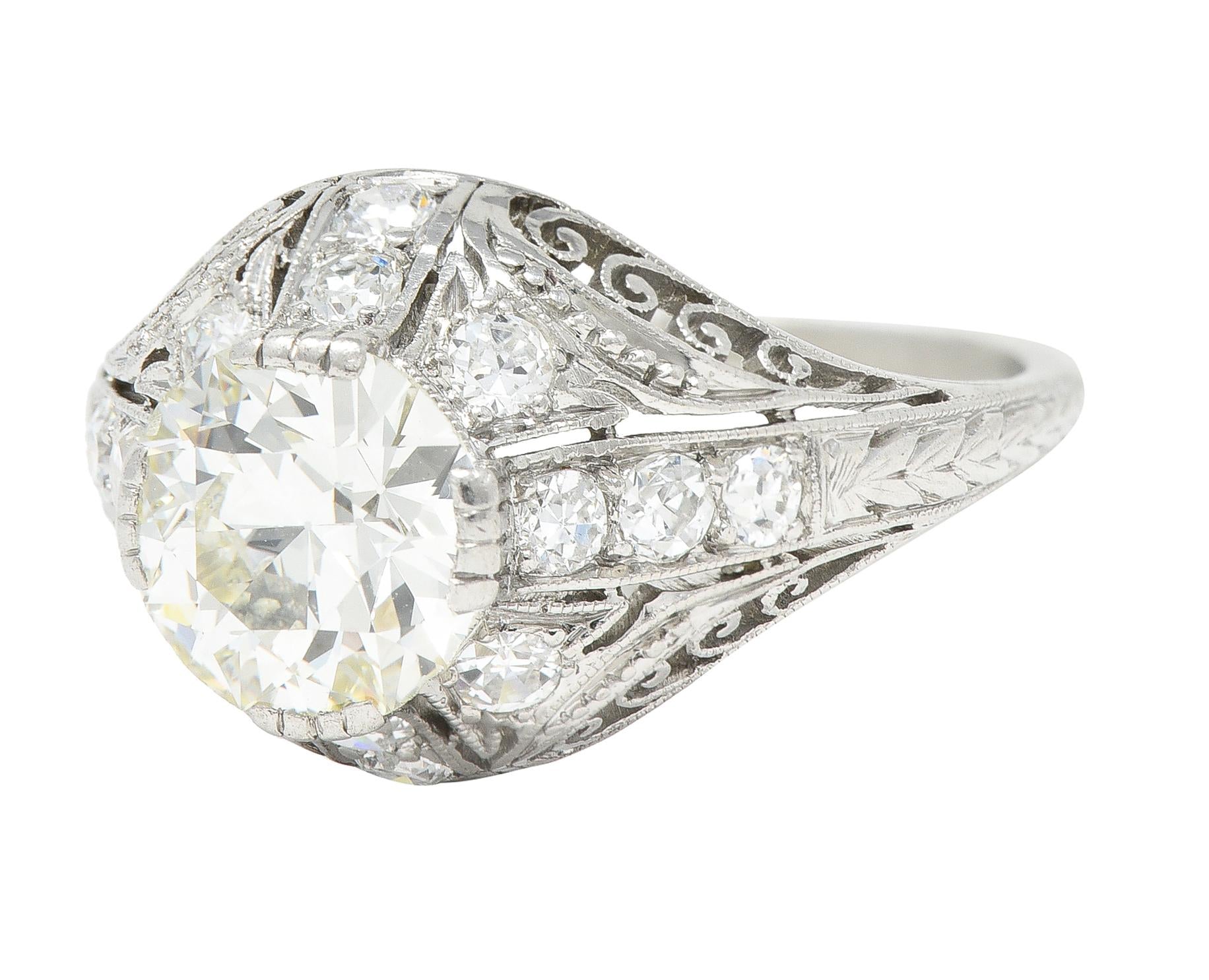 Edwardian 1.77 CTW Old European Cut Diamond Platinum Bombay Engagement Ring