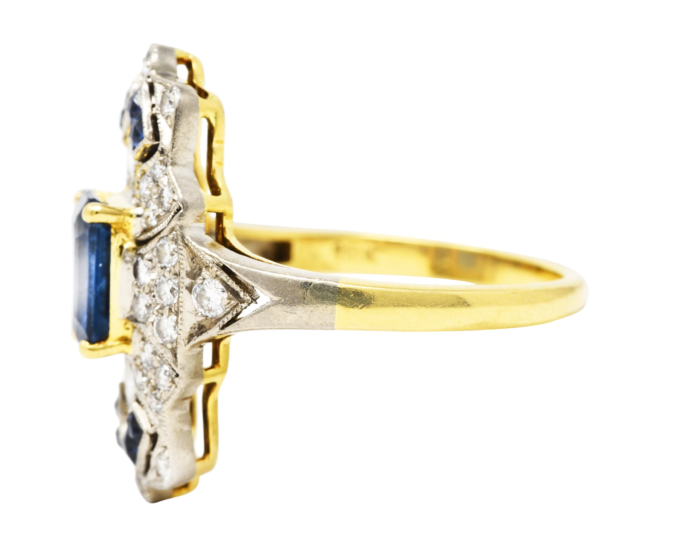 Vintage 2.75 CTW Sapphire Diamond 18 Karat Two-Tone Gold Dinner Ring Wilson's Estate Jewelry