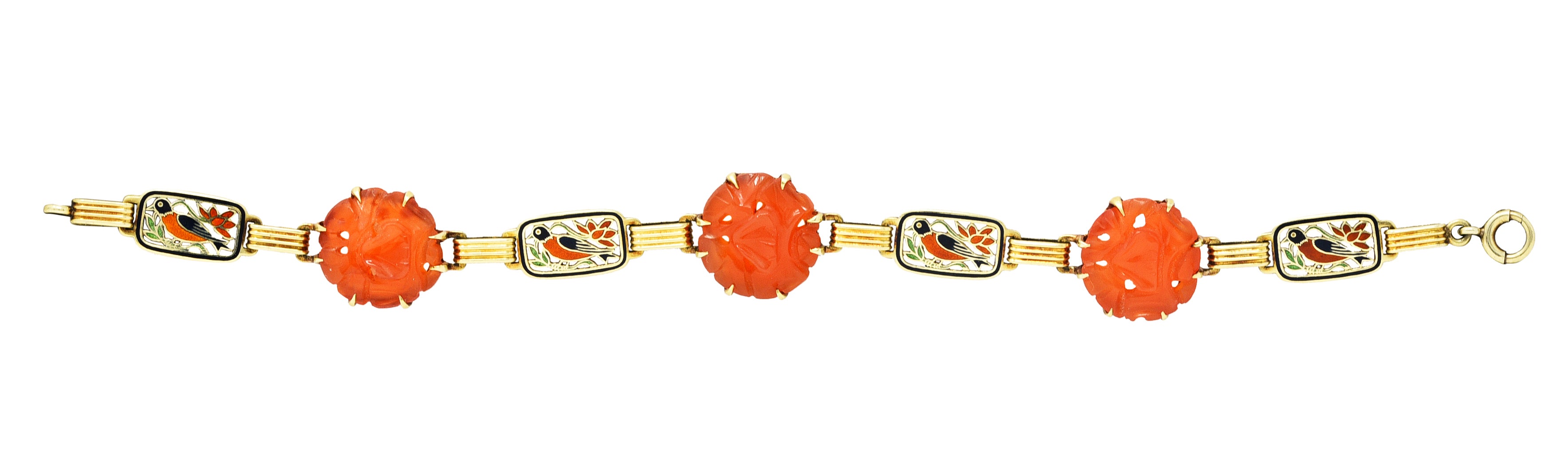 Art Deco Carnelian Guilloche Enamel 14 Karat Gold Link BraceletBracelet - Wilson's Estate Jewelry