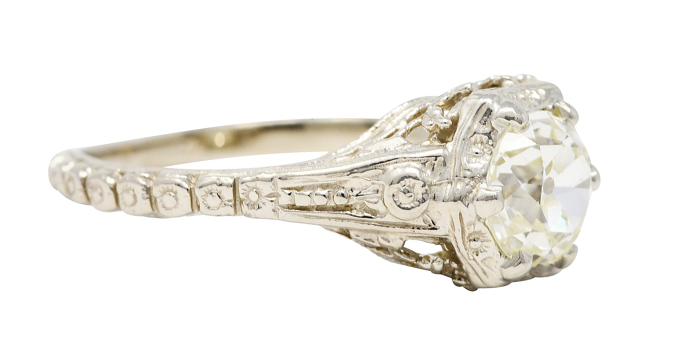 Art Deco 0.82 CTW Diamond 14 Karat White Gold Blossom Engagement RingRing - Wilson's Estate Jewelry