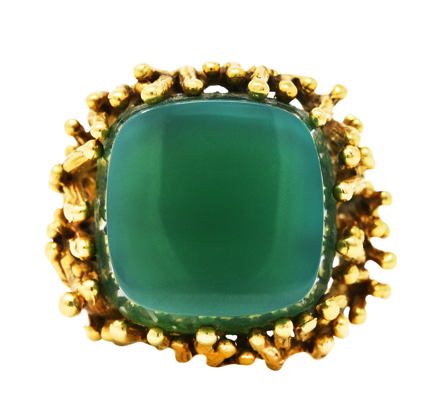 Brutalist Chrysoprase 18 Karat Yellow Gold Sculptural RingRing - Wilson's Estate Jewelry